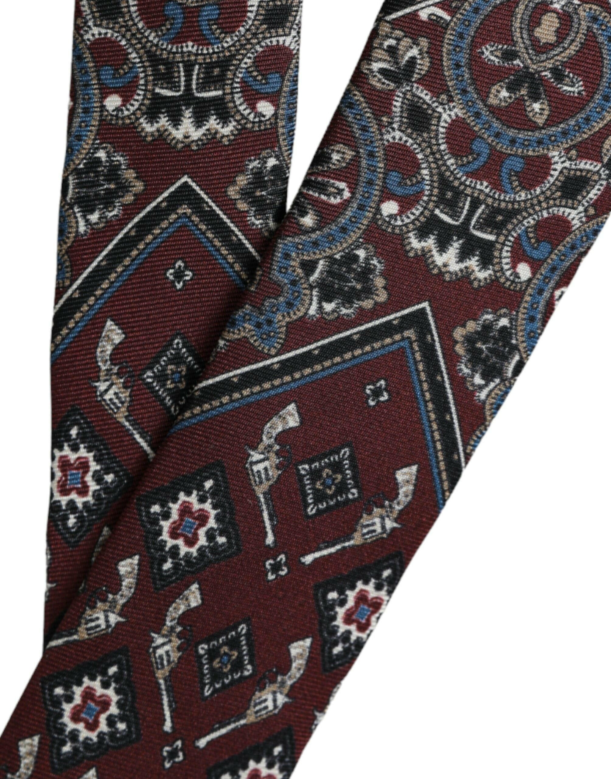 Dolce & Gabbana Bordeaux Printed 100% Silk Adjustable Men Tie -  Neckties, Men -  Dolce & Gabbana.