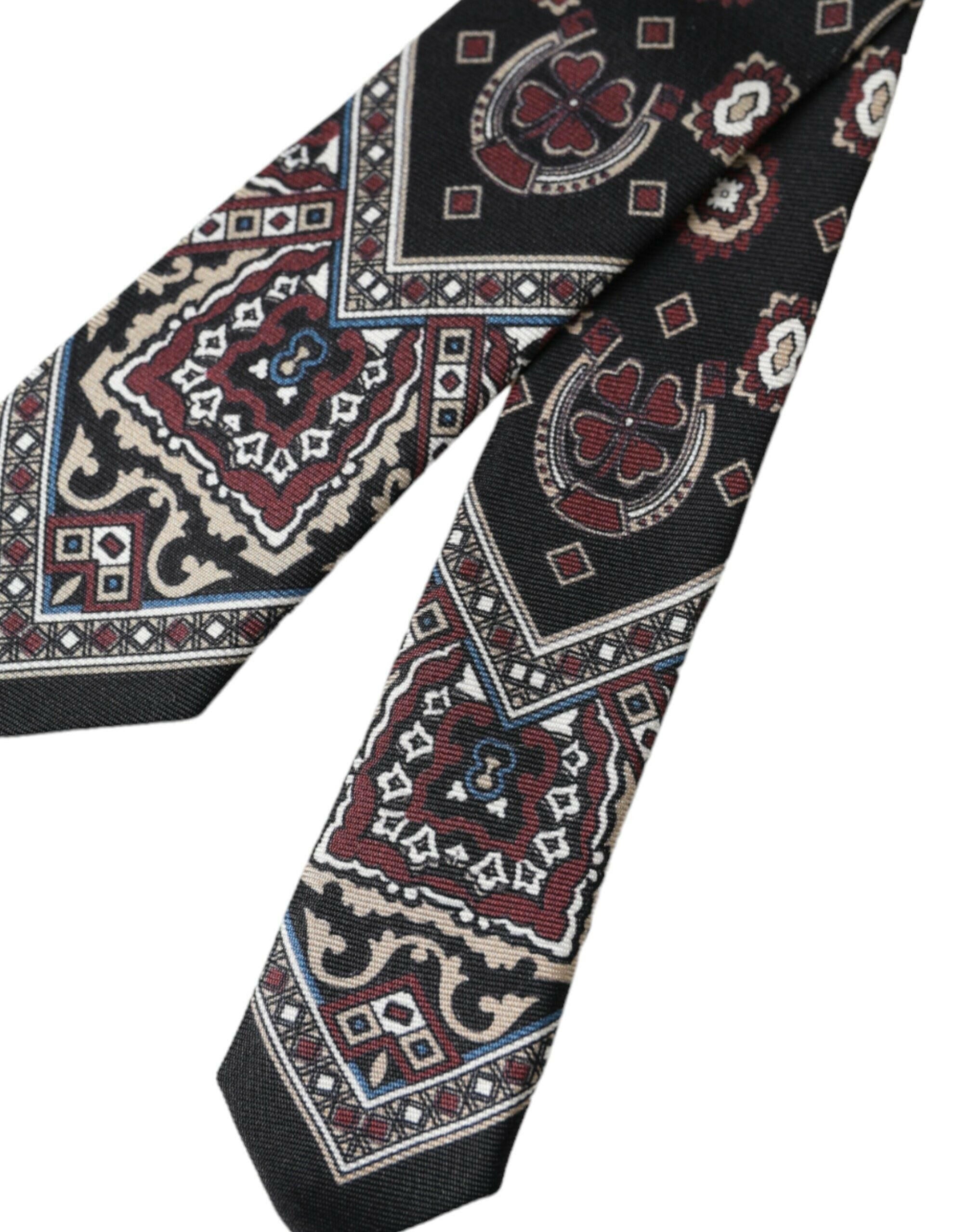 Dolce & Gabbana Black Printed 100% Silk Adjustable Men Tie -  Neckties, Men -  Dolce & Gabbana.
