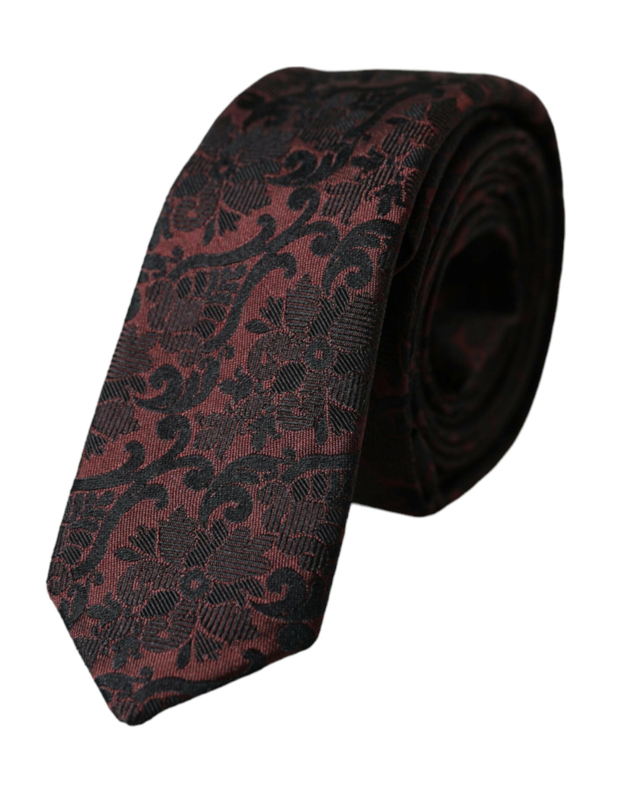 Dolce & Gabbana Maroon Floral Fantasy Silk Adjustable Men Tie -  Neckties, Men -  Dolce & Gabbana.