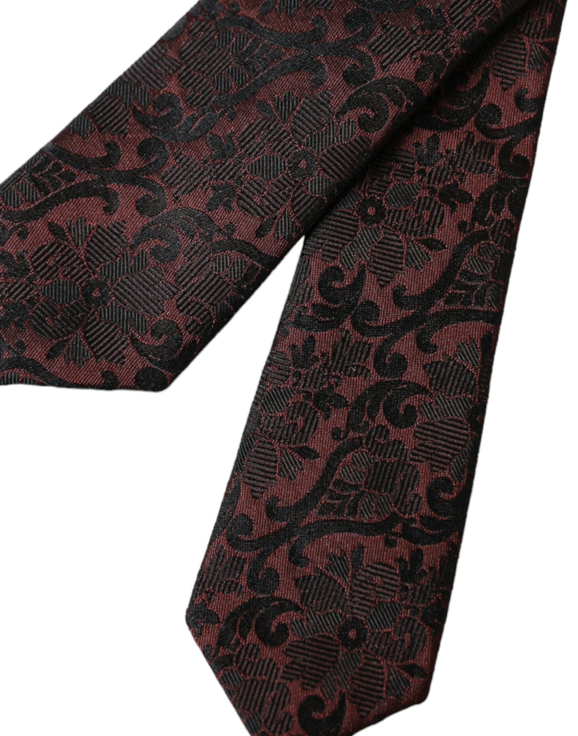 Dolce & Gabbana Maroon Floral Fantasy Silk Adjustable Men Tie -  Neckties, Men -  Dolce & Gabbana.