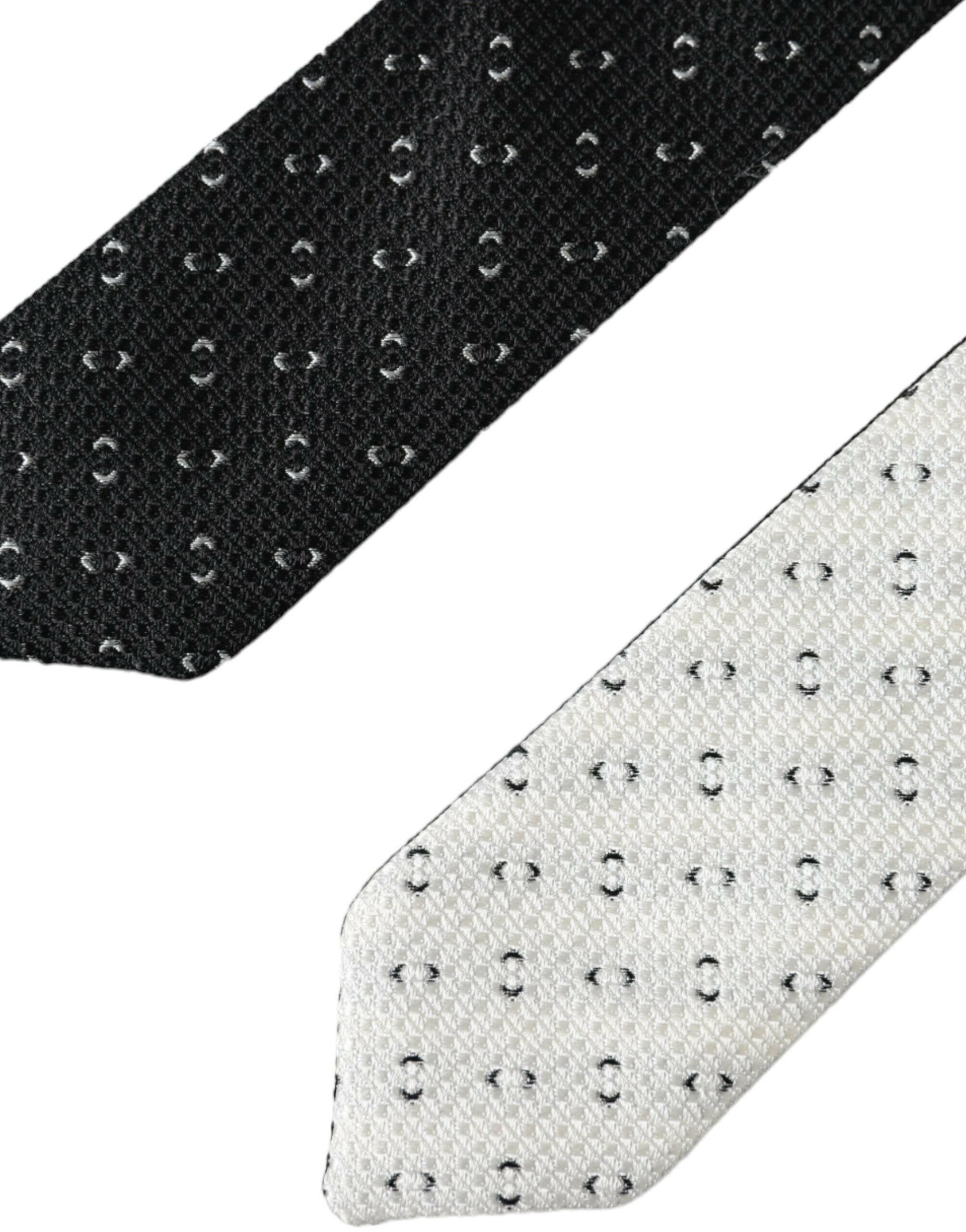 Dolce & Gabbana Black White Patterned Adjustable Tie -  Neckties, Men -  Dolce & Gabbana.