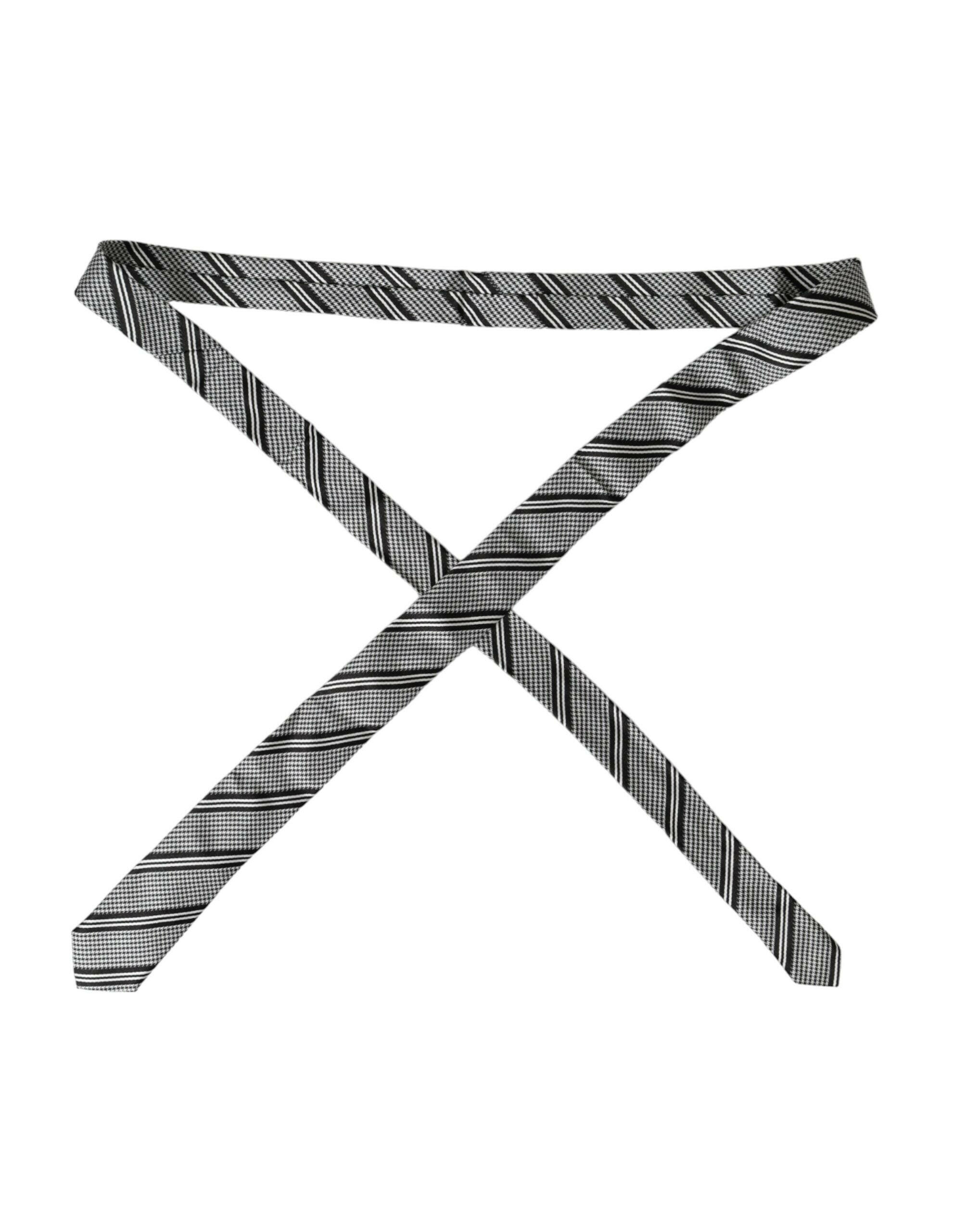 Dolce & Gabbana Black White Stripes Silk Adjustable Tie -  Neckties, Men -  Dolce & Gabbana.