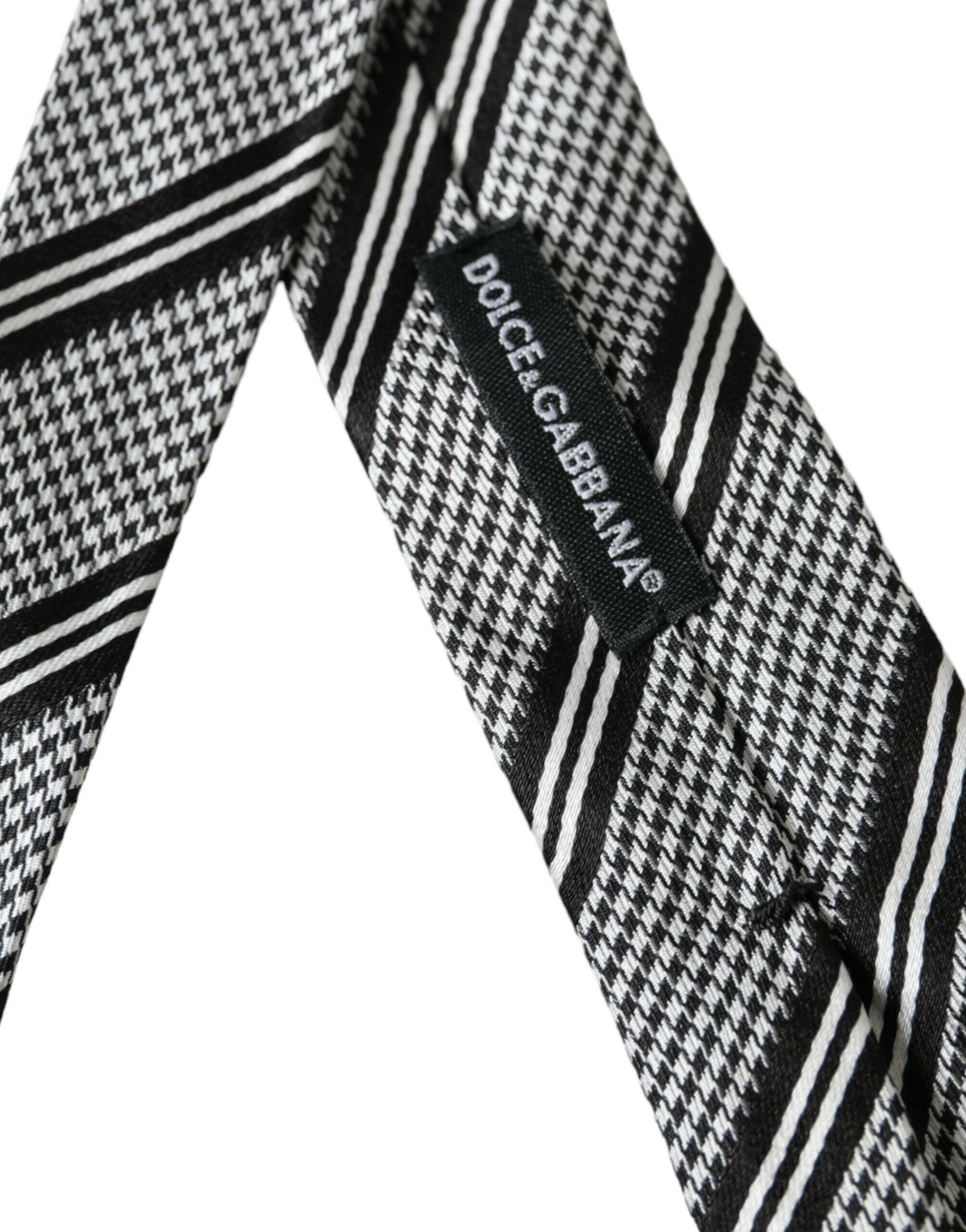 Dolce & Gabbana Black White Stripes Silk Adjustable Tie -  Neckties, Men -  Dolce & Gabbana.