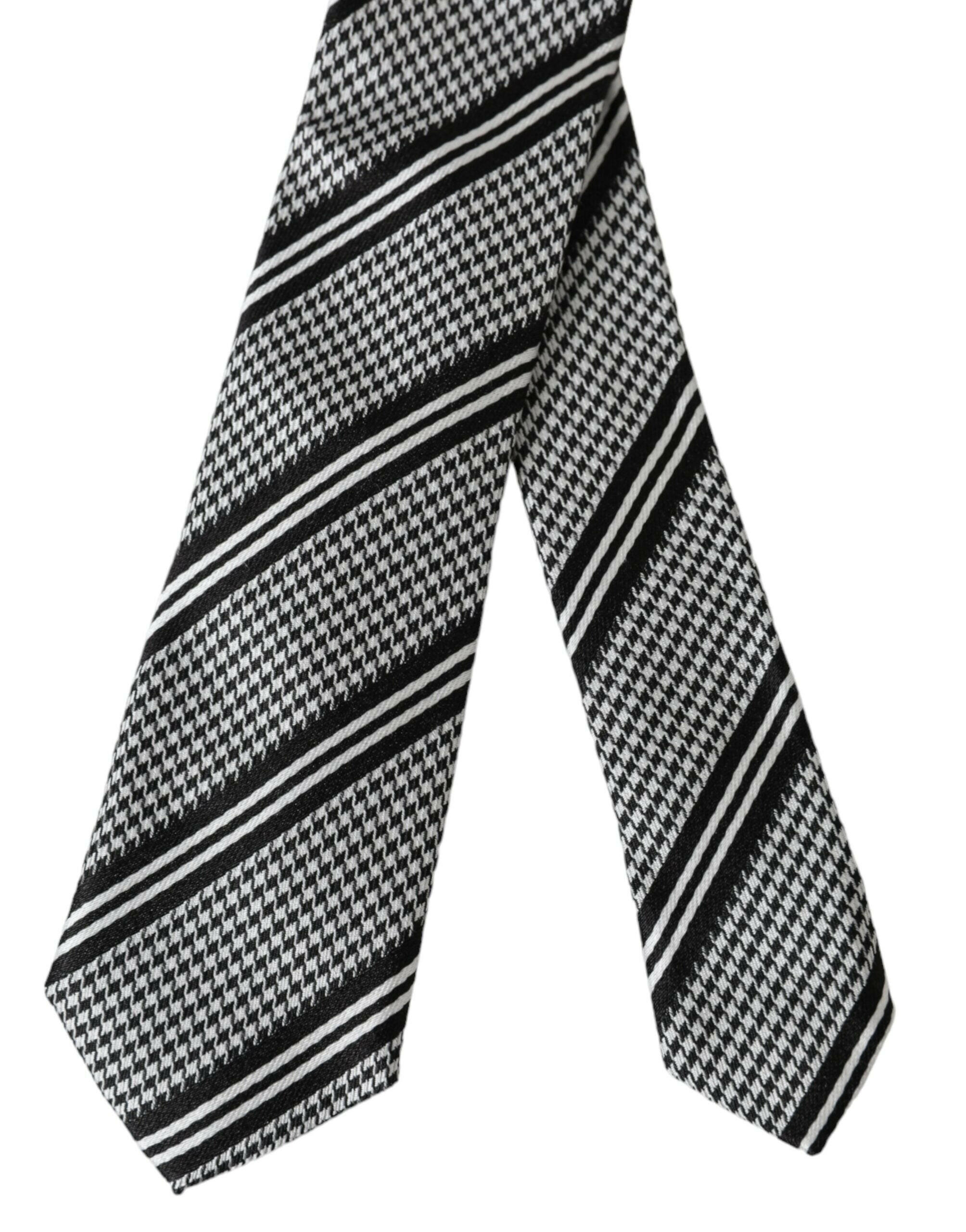 Dolce & Gabbana Black White Stripes Silk Adjustable Tie -  Neckties, Men -  Dolce & Gabbana.