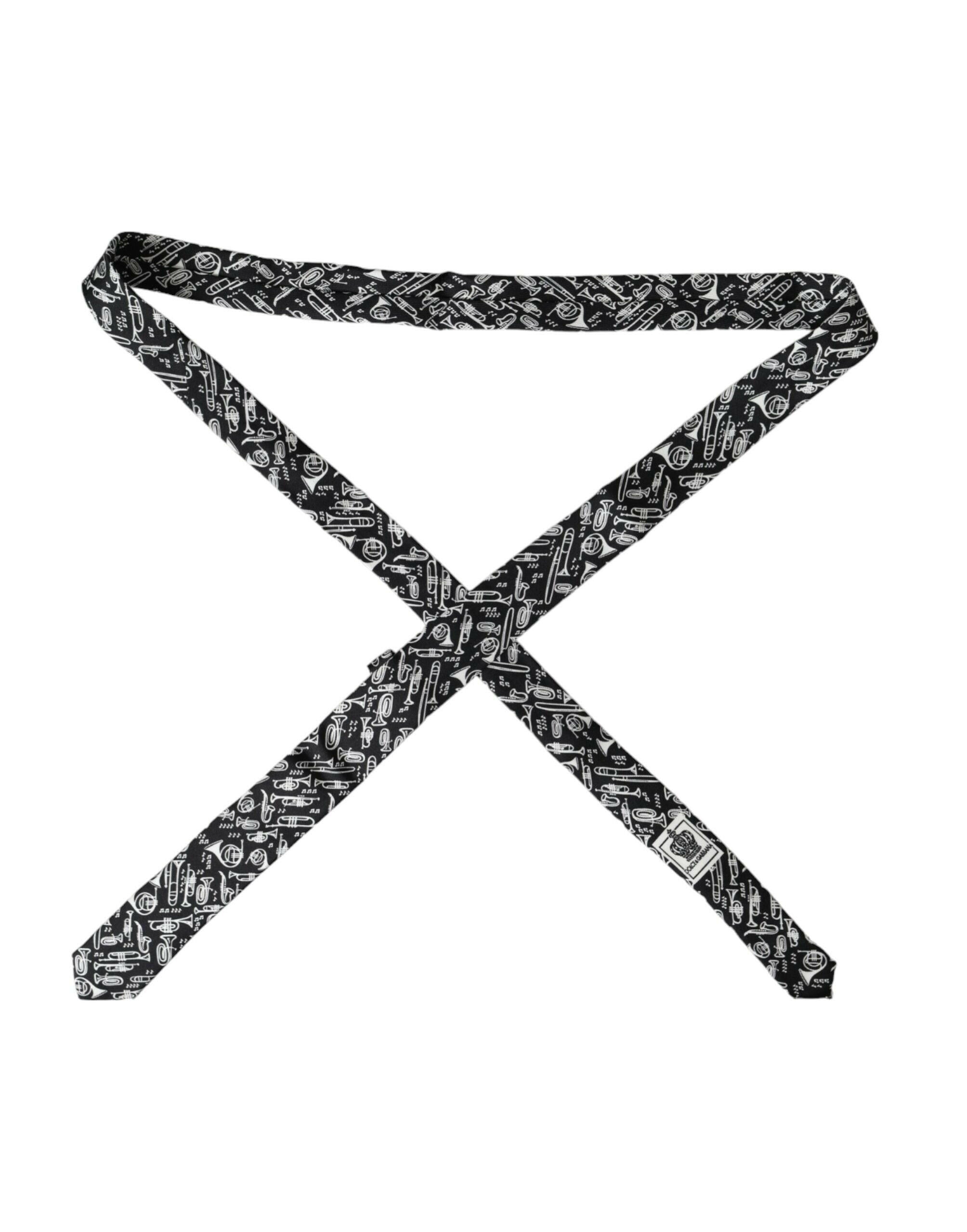 Dolce & Gabbana Black Trumpet Print Silk Adjustable Tie -  Neckties, Men -  Dolce & Gabbana.