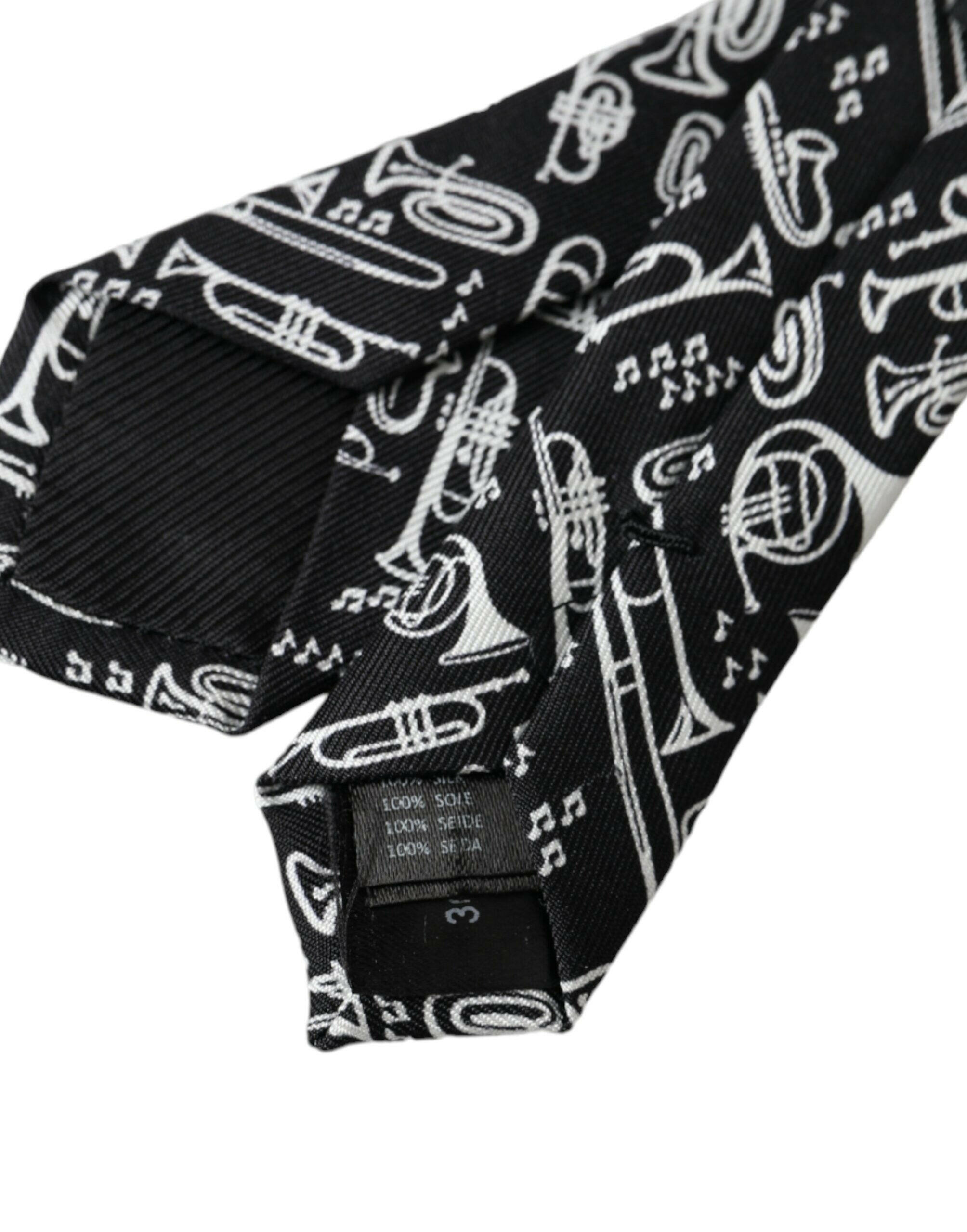 Dolce & Gabbana Black Trumpet Print Silk Adjustable Tie -  Neckties, Men -  Dolce & Gabbana.