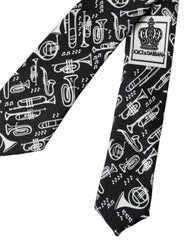 Dolce & Gabbana Black Trumpet Print Silk Adjustable Tie -  Neckties, Men -  Dolce & Gabbana.