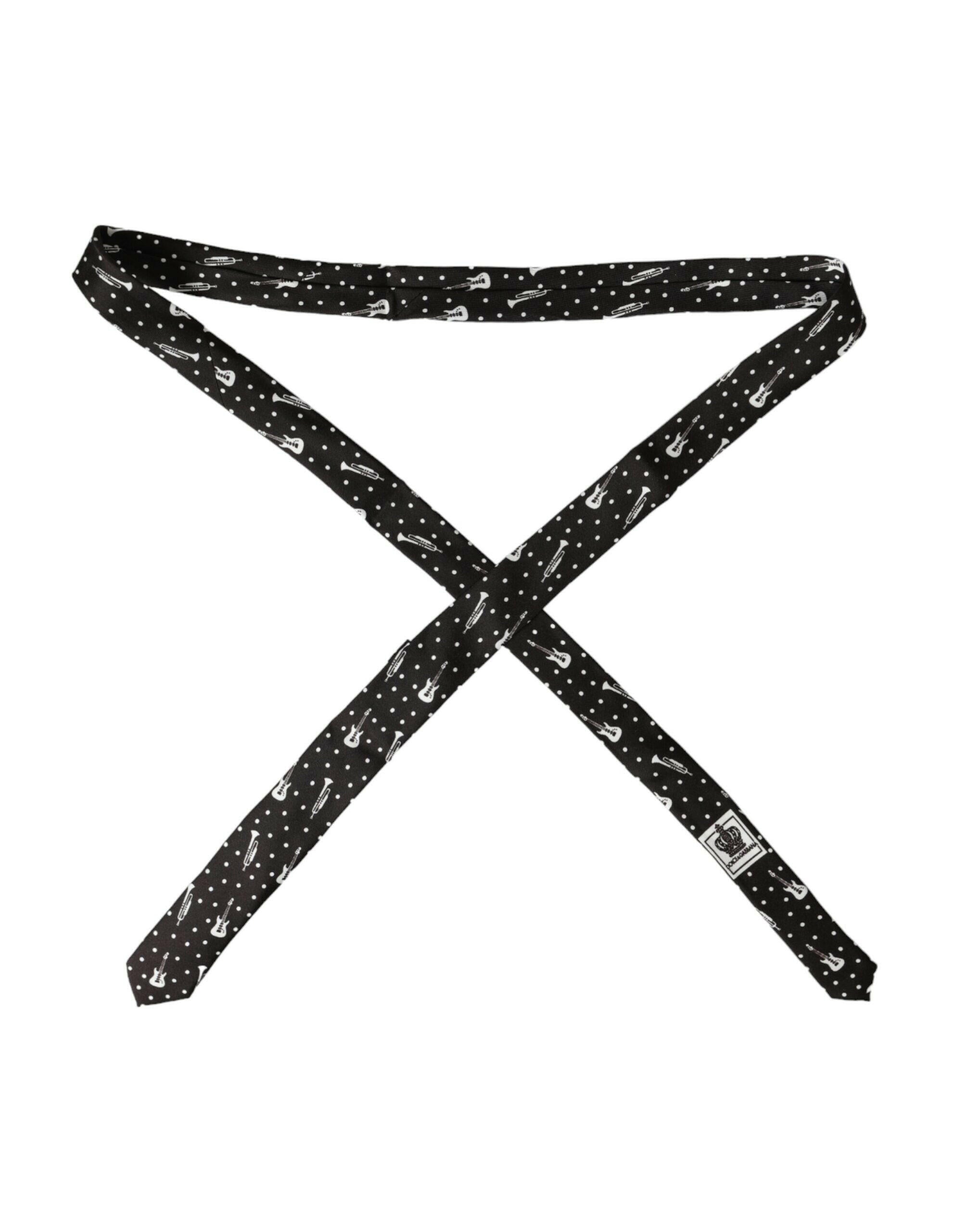 Dolce & Gabbana Black Guitar Print Silk Adjustable Tie -  Neckties, Men -  Dolce & Gabbana.