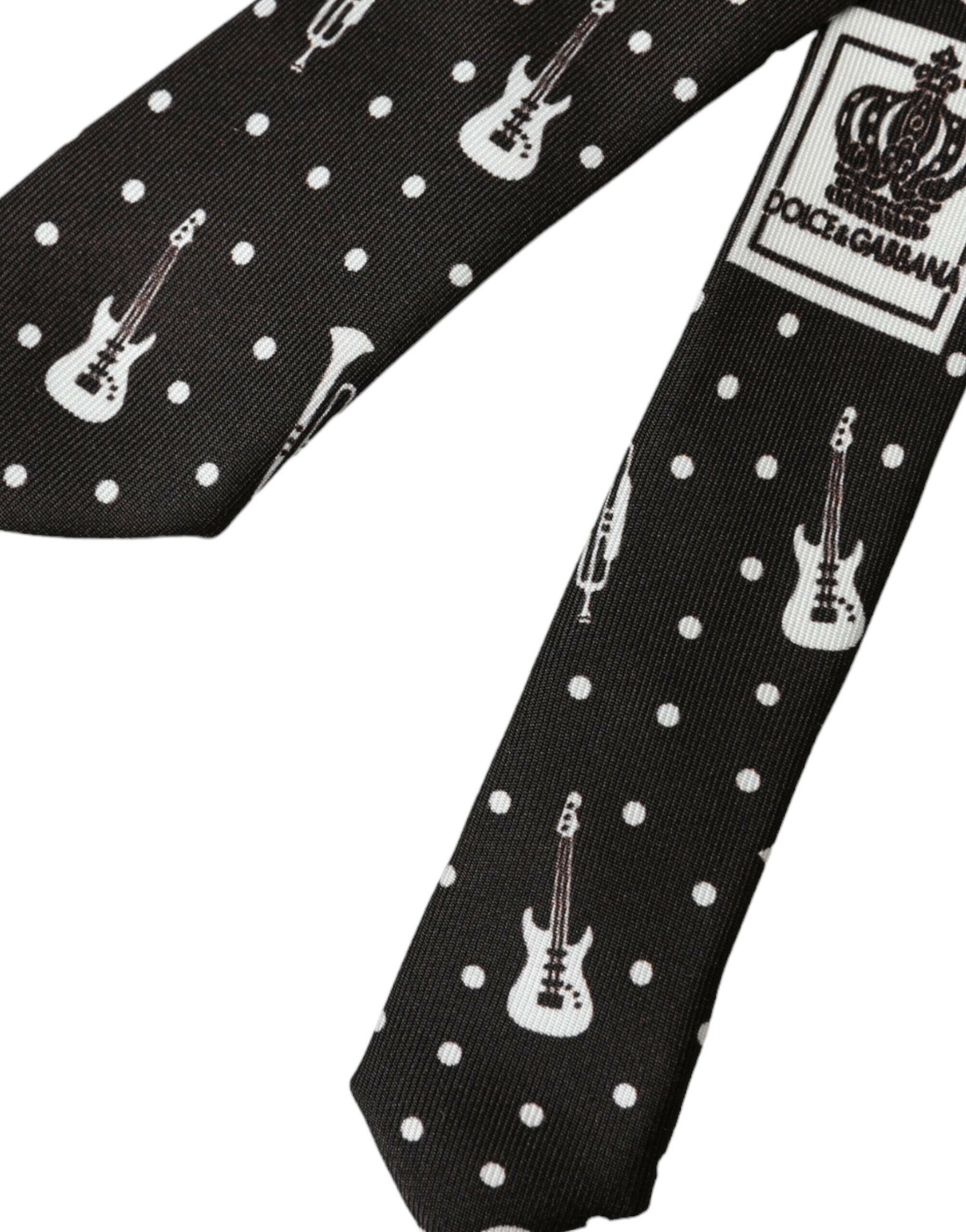 Dolce & Gabbana Black Guitar Print Silk Adjustable Tie -  Neckties, Men -  Dolce & Gabbana.