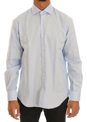 Cavalli Light Blue Cotton Slim Fit Dress Shirt -   -  Cavalli.
