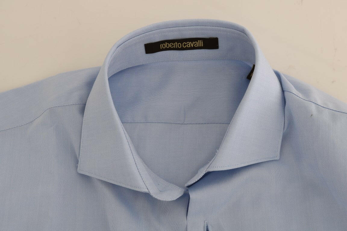 Cavalli Light Blue Cotton Slim Fit Dress Shirt -   -  Cavalli.