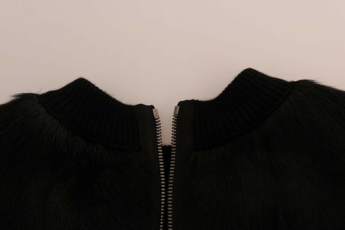 Dolce & Gabbana Black Fur Floral Brocade Zipper Sweater -   -  Dolce & Gabbana.