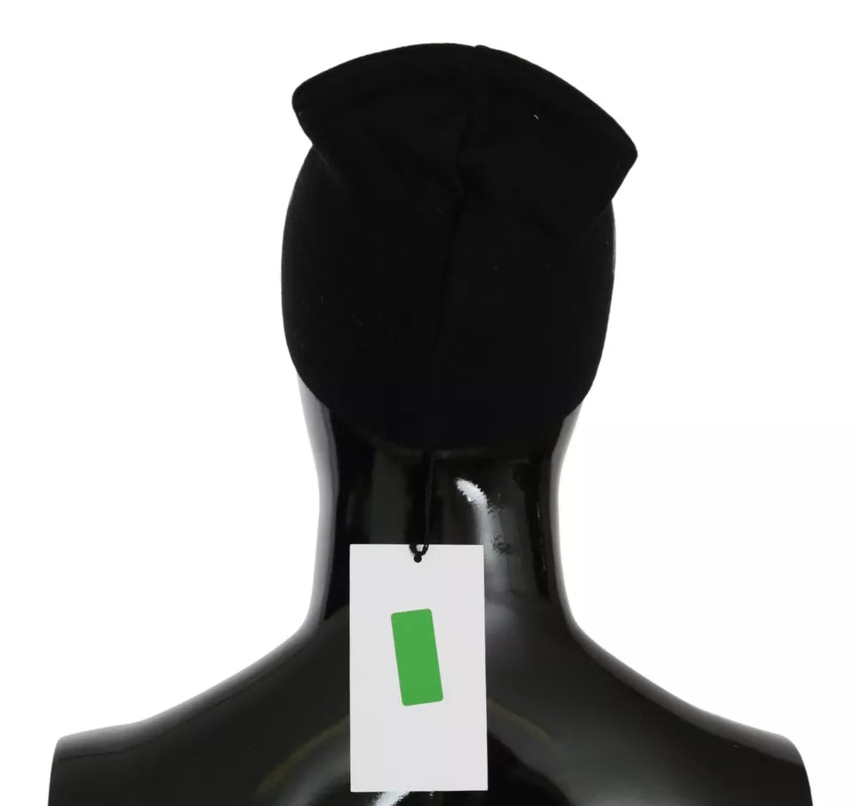 Costume National Black Wool Blend Branded Beanie Hat -   -  Costume National.
