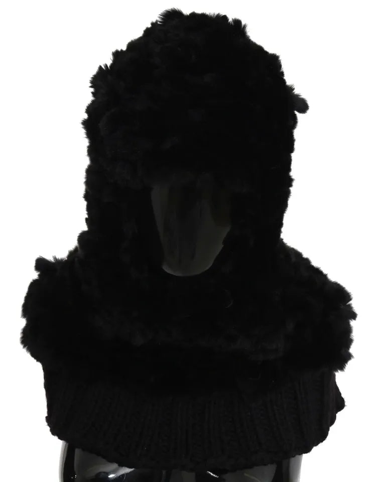 Dolce & Gabbana Black Silver Fox Fur Cashmere Hooded Scarf -   -  Dolce & Gabbana.