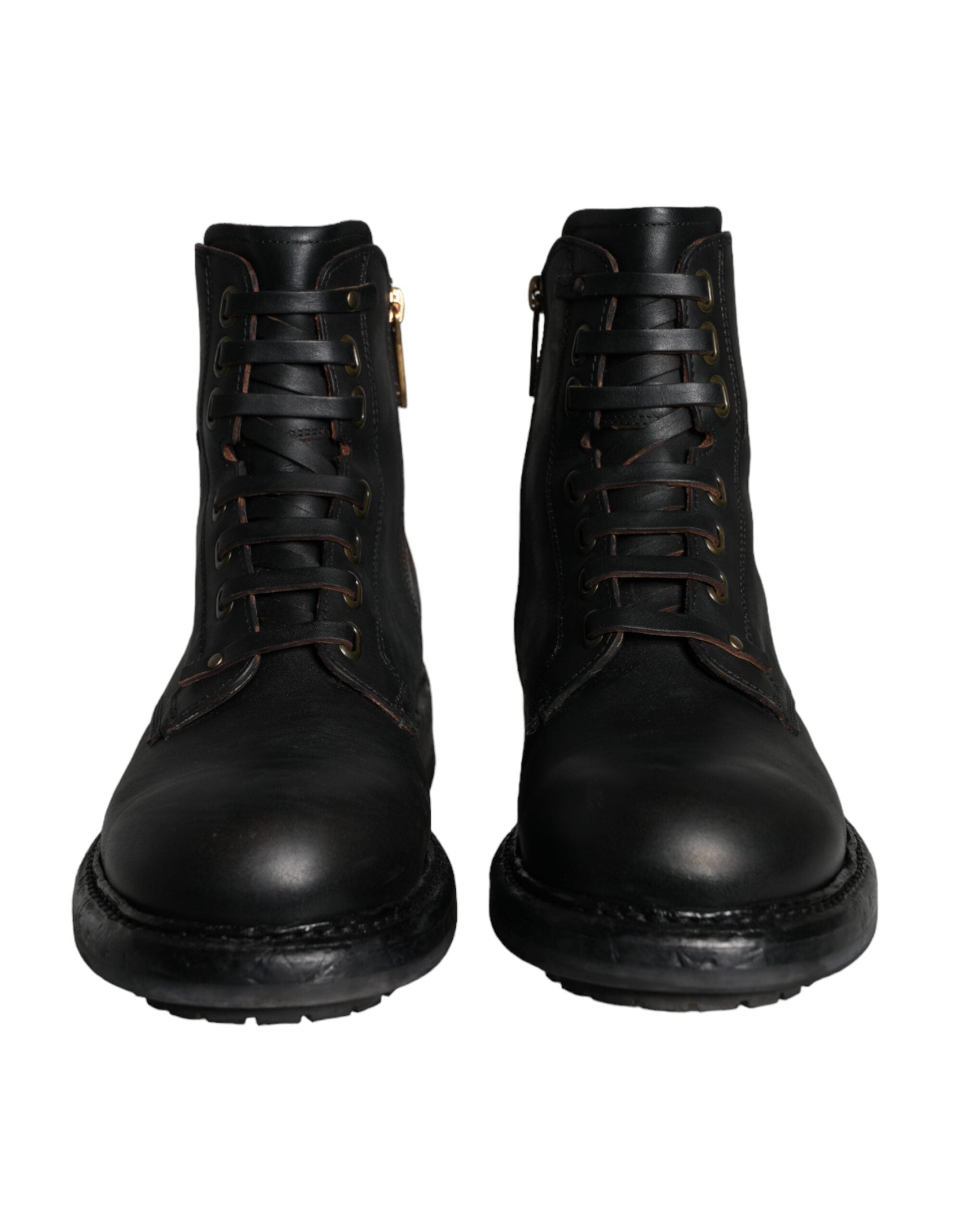 Dolce & Gabbana Black Lace Up Mid Calf Boots Men Shoes -   -  Dolce & Gabbana.