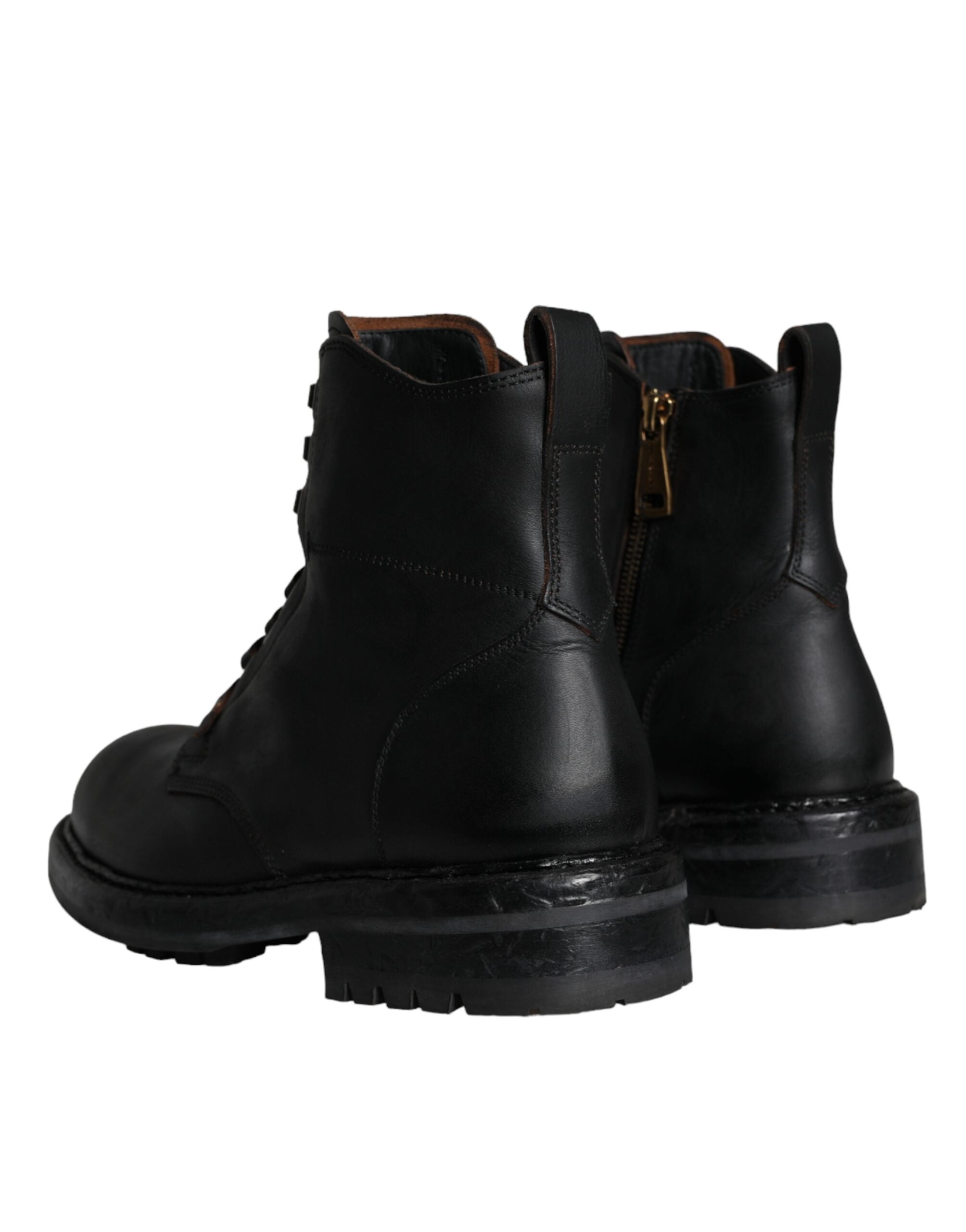 Dolce & Gabbana Black Lace Up Mid Calf Boots Men Shoes -   -  Dolce & Gabbana.