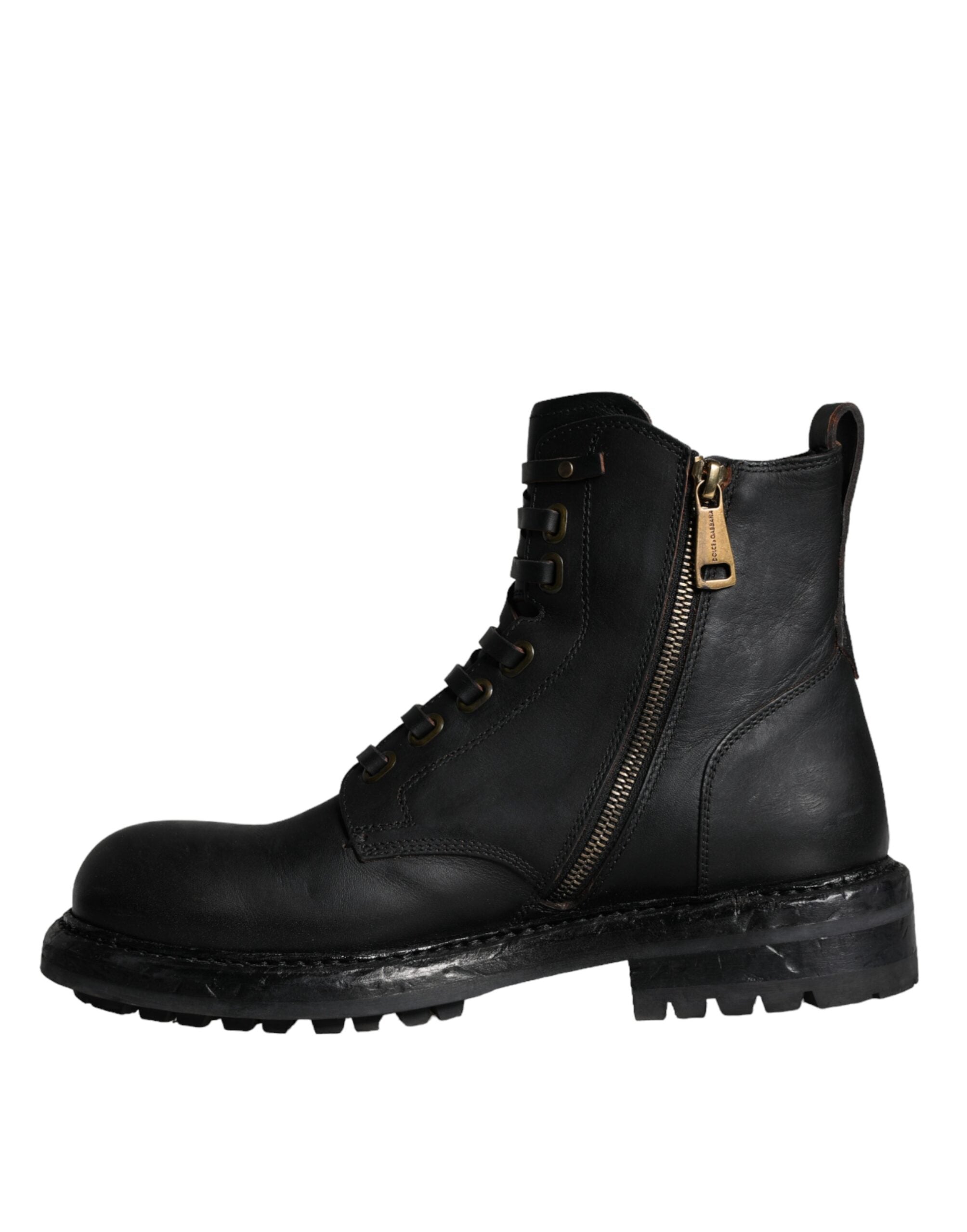 Dolce & Gabbana Black Lace Up Mid Calf Boots Men Shoes -   -  Dolce & Gabbana.