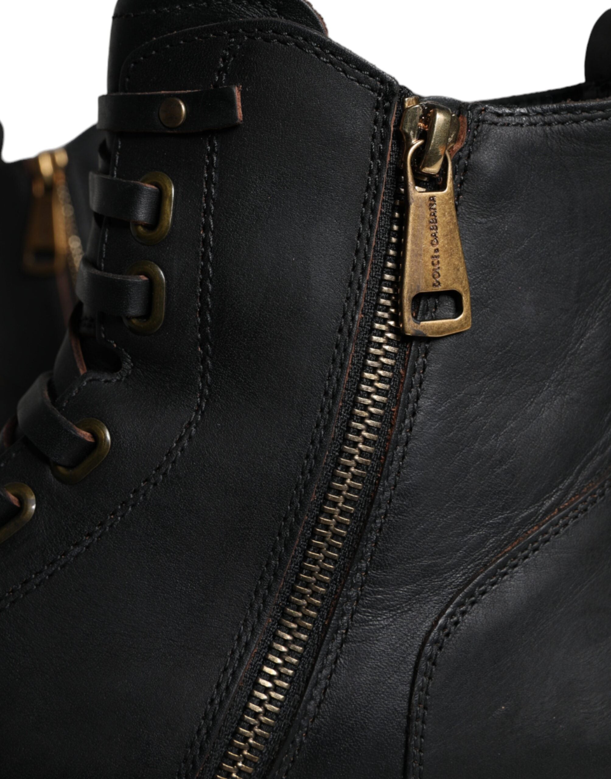 Dolce & Gabbana Black Lace Up Mid Calf Boots Men Shoes -   -  Dolce & Gabbana.