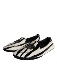 Dolce & Gabbana Black White Calf Fur Slip On Loafers Men Shoes -   -  Dolce & Gabbana.
