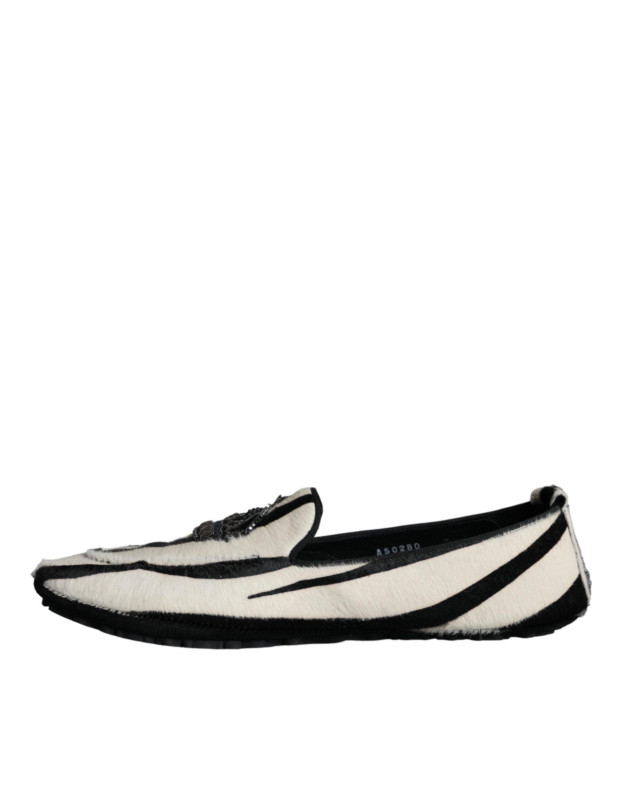 Dolce & Gabbana Black White Calf Fur Slip On Loafers Men Shoes -   -  Dolce & Gabbana.