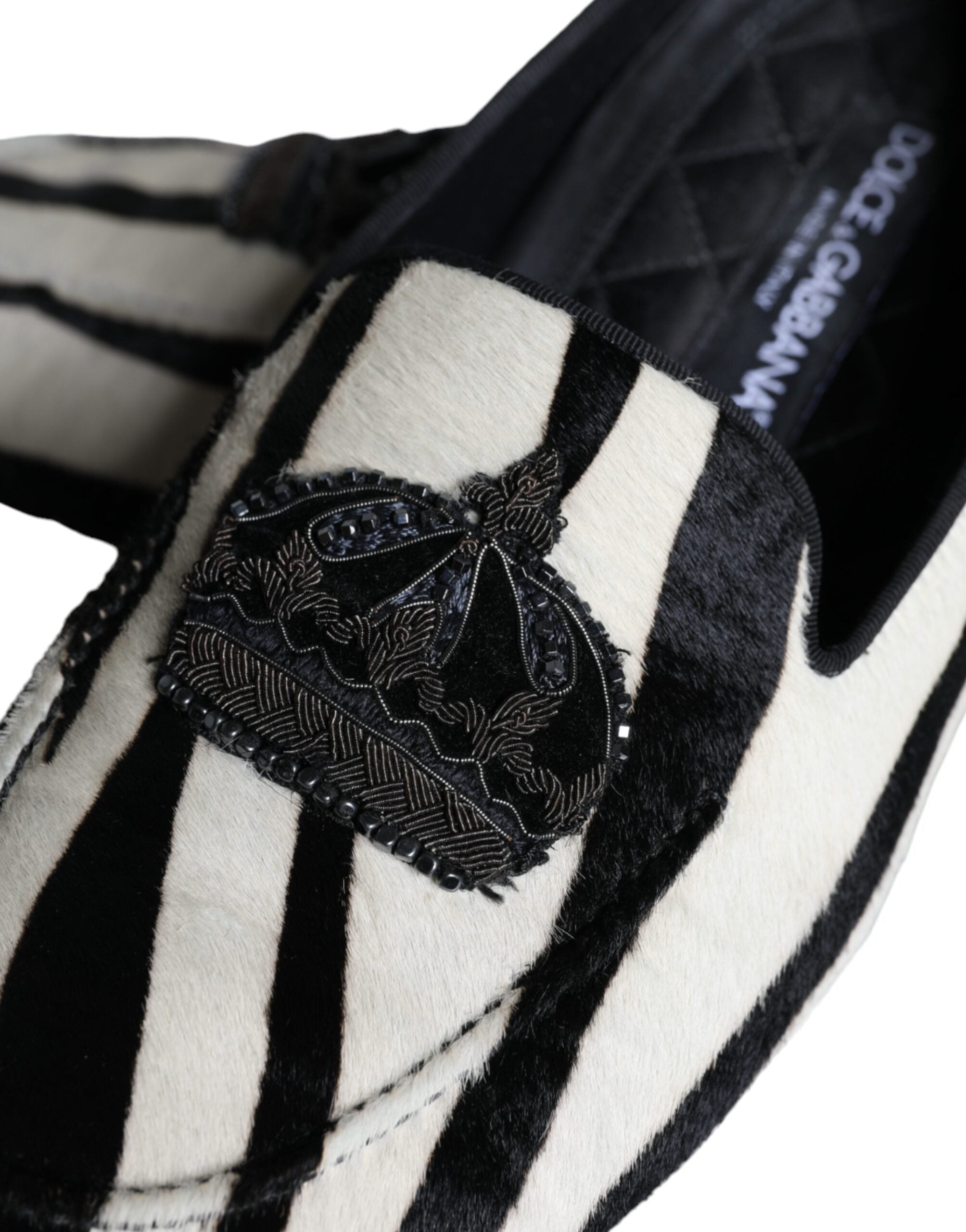Dolce & Gabbana Black White Calf Fur Slip On Loafers Men Shoes -   -  Dolce & Gabbana.