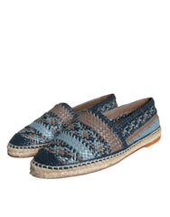 Dolce & Gabbana Blue Gray Woven Leather Buffalo Espadrille Shoes -   -  Dolce & Gabbana.