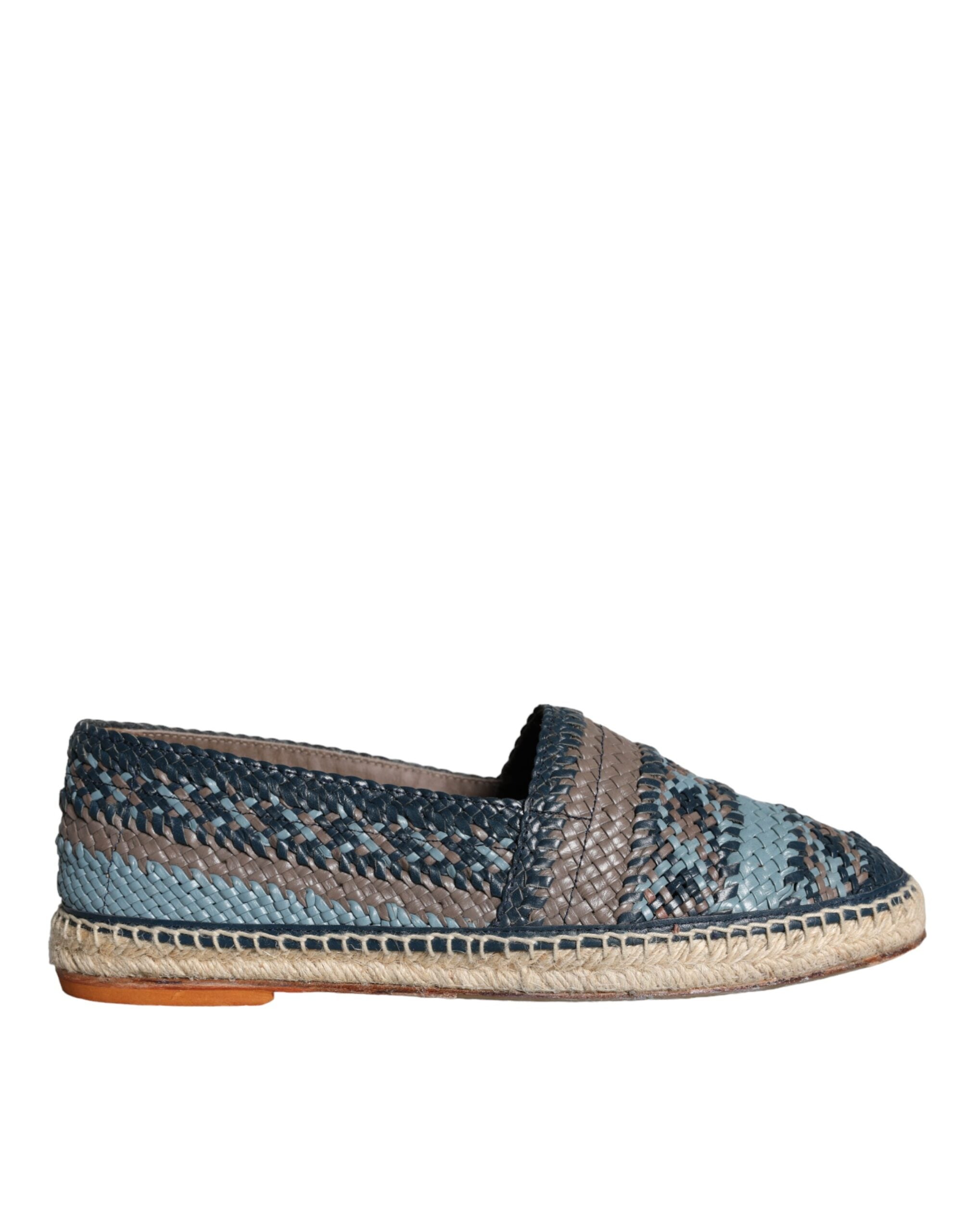 Dolce & Gabbana Blue Gray Woven Leather Buffalo Espadrille Shoes -   -  Dolce & Gabbana.