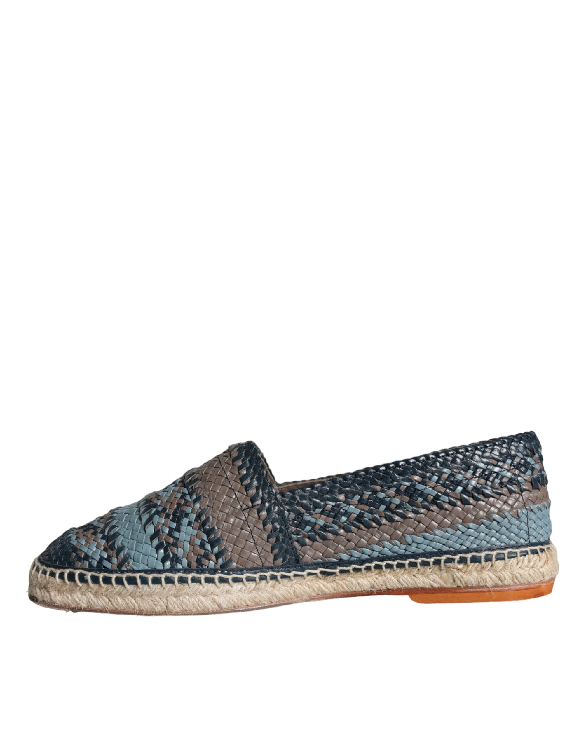 Dolce & Gabbana Blue Gray Woven Leather Buffalo Espadrille Shoes -   -  Dolce & Gabbana.