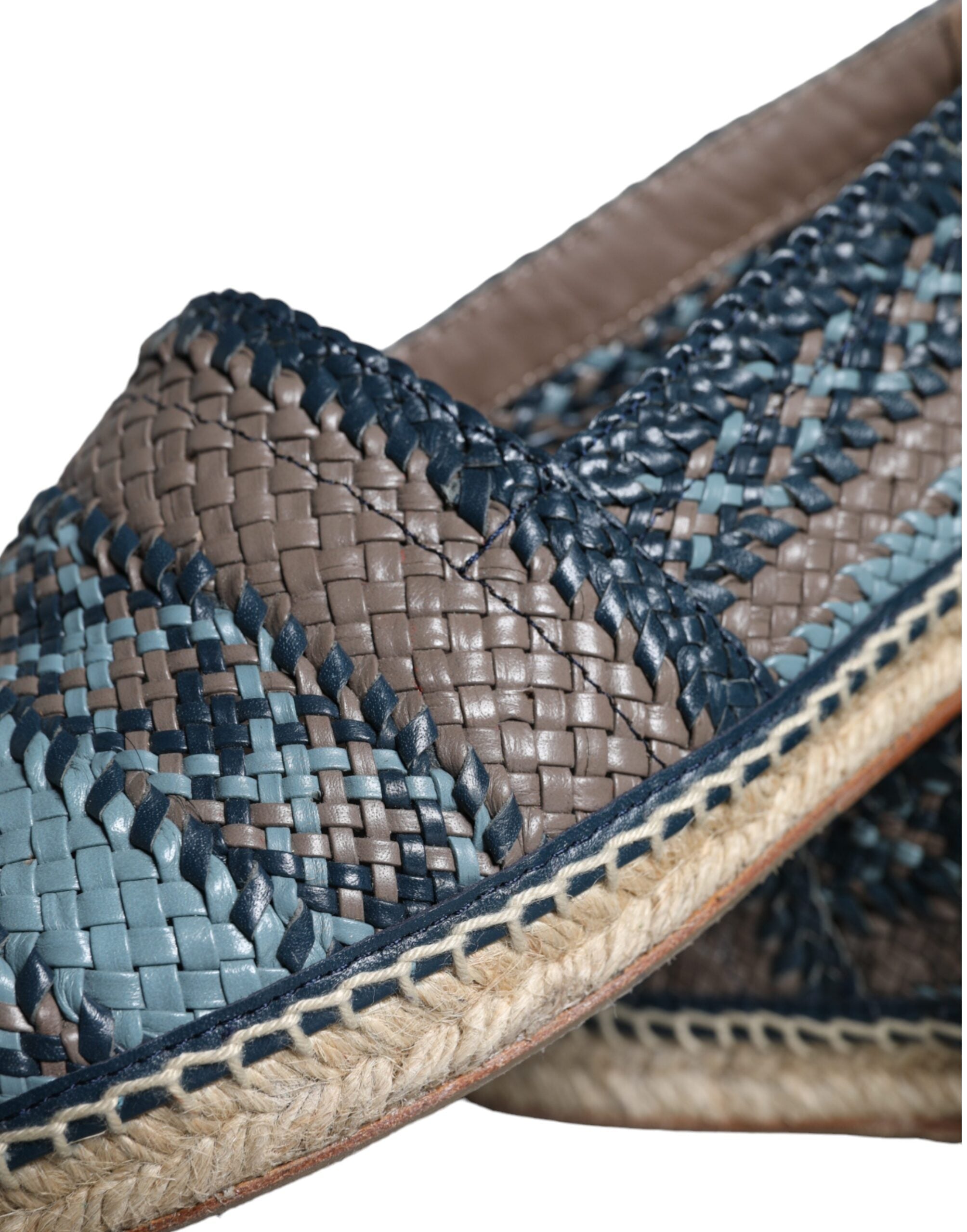 Dolce & Gabbana Blue Gray Woven Leather Buffalo Espadrille Shoes -   -  Dolce & Gabbana.