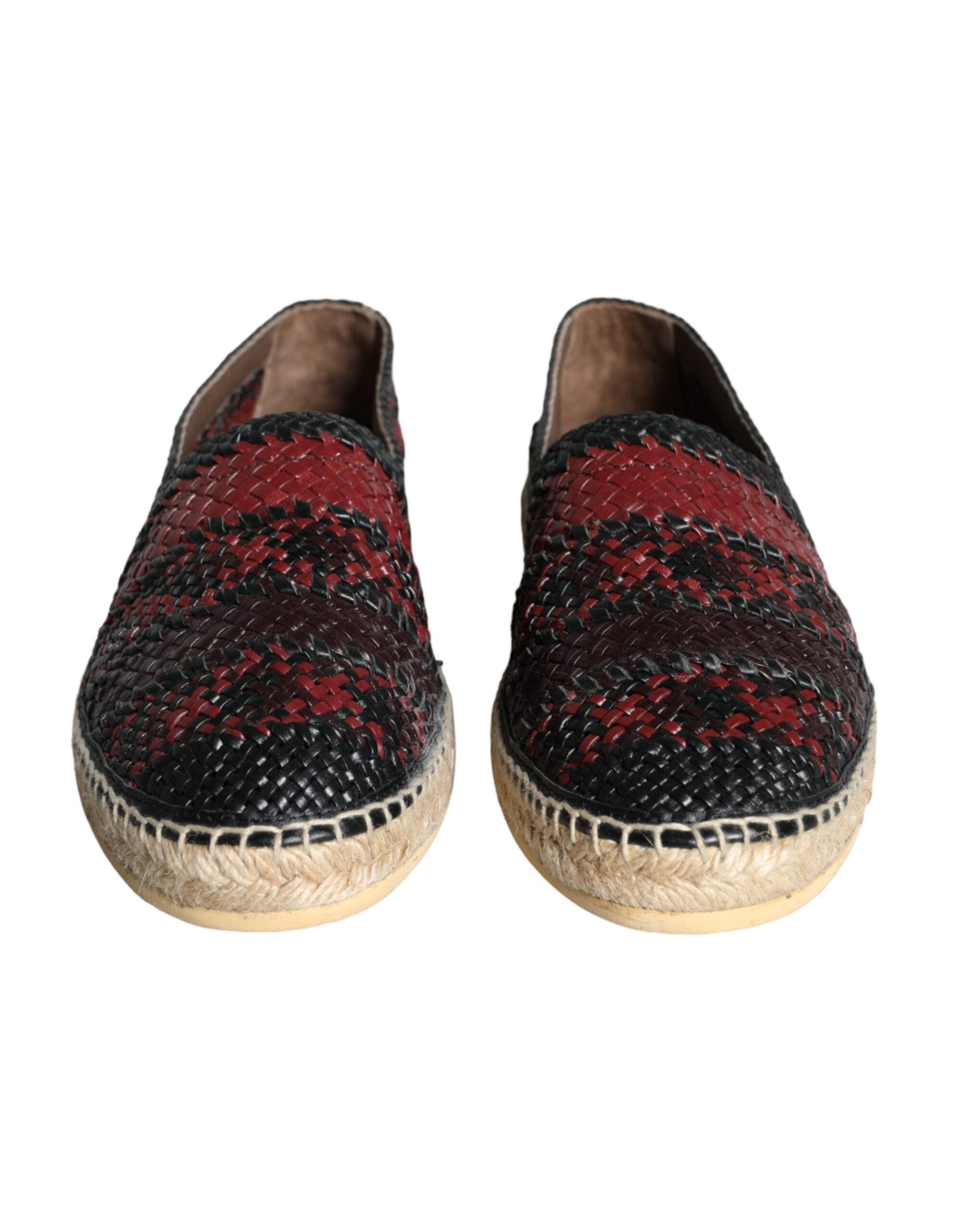 Dolce & Gabbana Black Maroon Woven Leather Buffalo Men Espadrille Shoes -   -  Dolce & Gabbana.