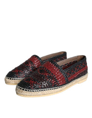 Dolce & Gabbana Black Maroon Woven Leather Buffalo Men Espadrille Shoes -   -  Dolce & Gabbana.