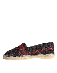 Dolce & Gabbana Black Maroon Woven Leather Buffalo Men Espadrille Shoes -   -  Dolce & Gabbana.
