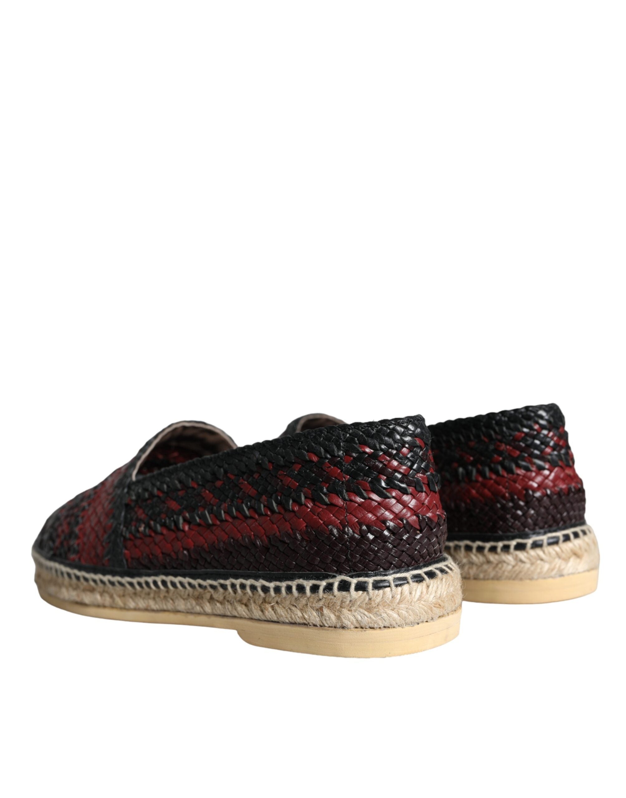 Dolce & Gabbana Black Maroon Woven Leather Buffalo Men Espadrille Shoes -   -  Dolce & Gabbana.