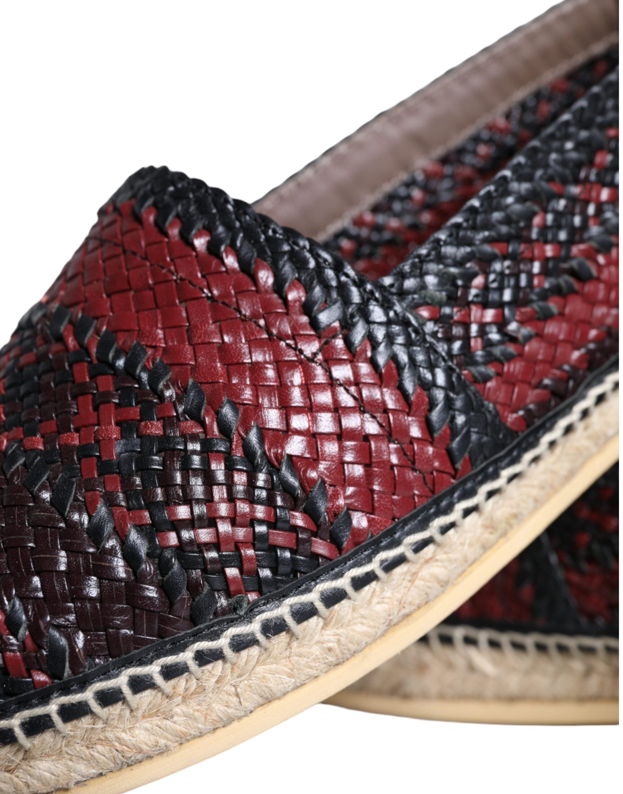 Dolce & Gabbana Black Maroon Woven Leather Buffalo Men Espadrille Shoes -   -  Dolce & Gabbana.