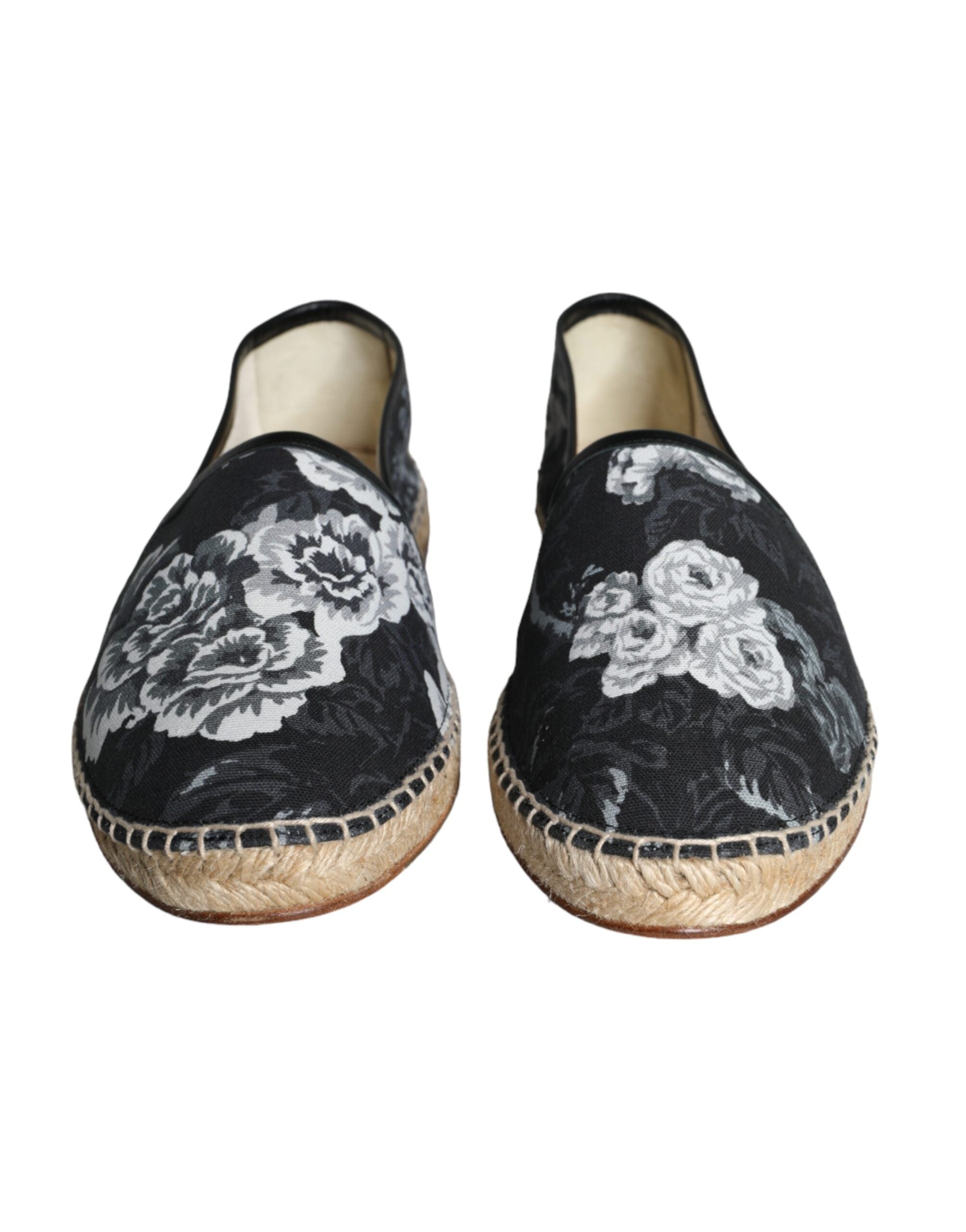 Dolce & Gabbana Black Floral Cotton Leather Espadrilles Shoes -   -  Dolce & Gabbana.