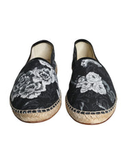 Dolce & Gabbana Black Floral Cotton Leather Espadrilles Shoes -   -  Dolce & Gabbana.