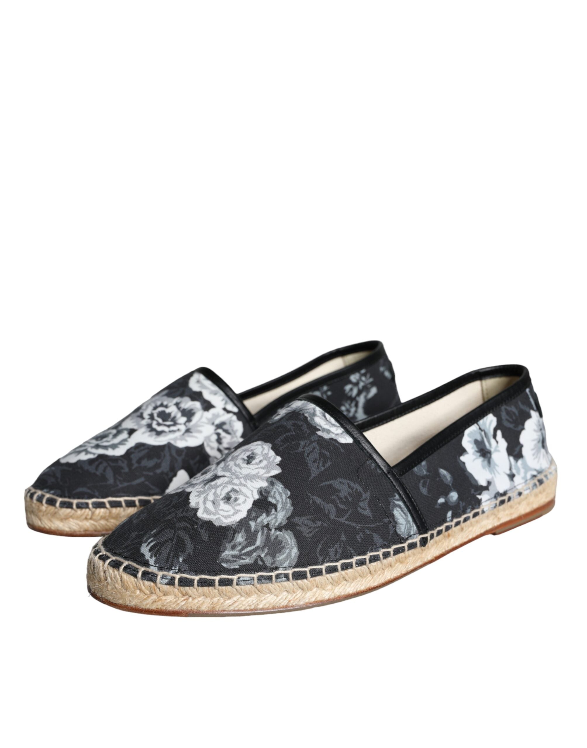 Dolce & Gabbana Black Floral Cotton Leather Espadrilles Shoes -   -  Dolce & Gabbana.
