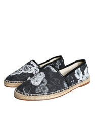 Dolce & Gabbana Black Floral Cotton Leather Espadrilles Shoes -   -  Dolce & Gabbana.