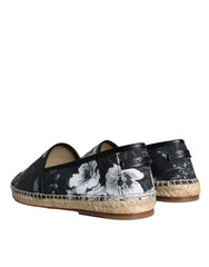 Dolce & Gabbana Black Floral Cotton Leather Espadrilles Shoes -   -  Dolce & Gabbana.
