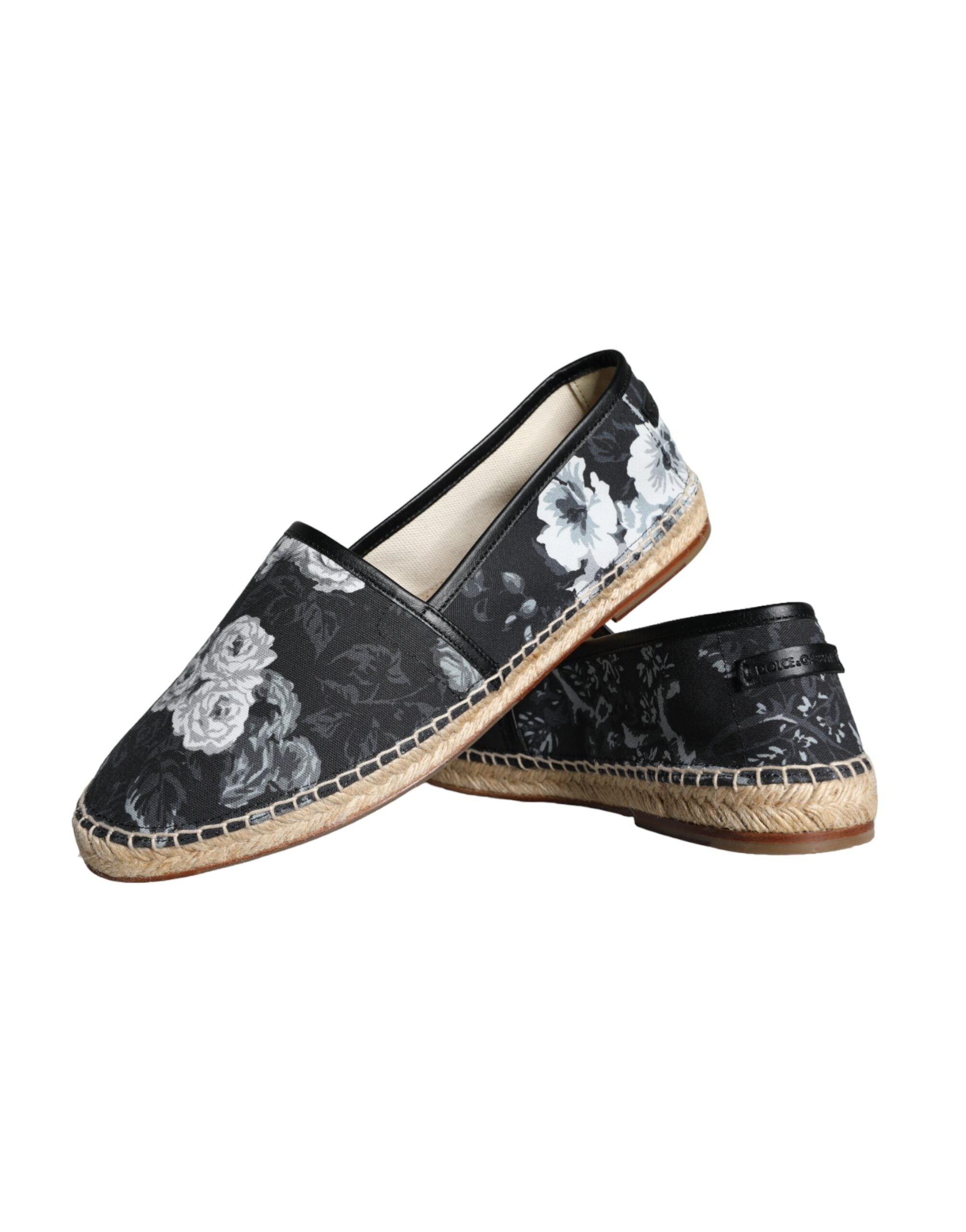 Dolce & Gabbana Black Floral Cotton Leather Espadrilles Shoes -   -  Dolce & Gabbana.