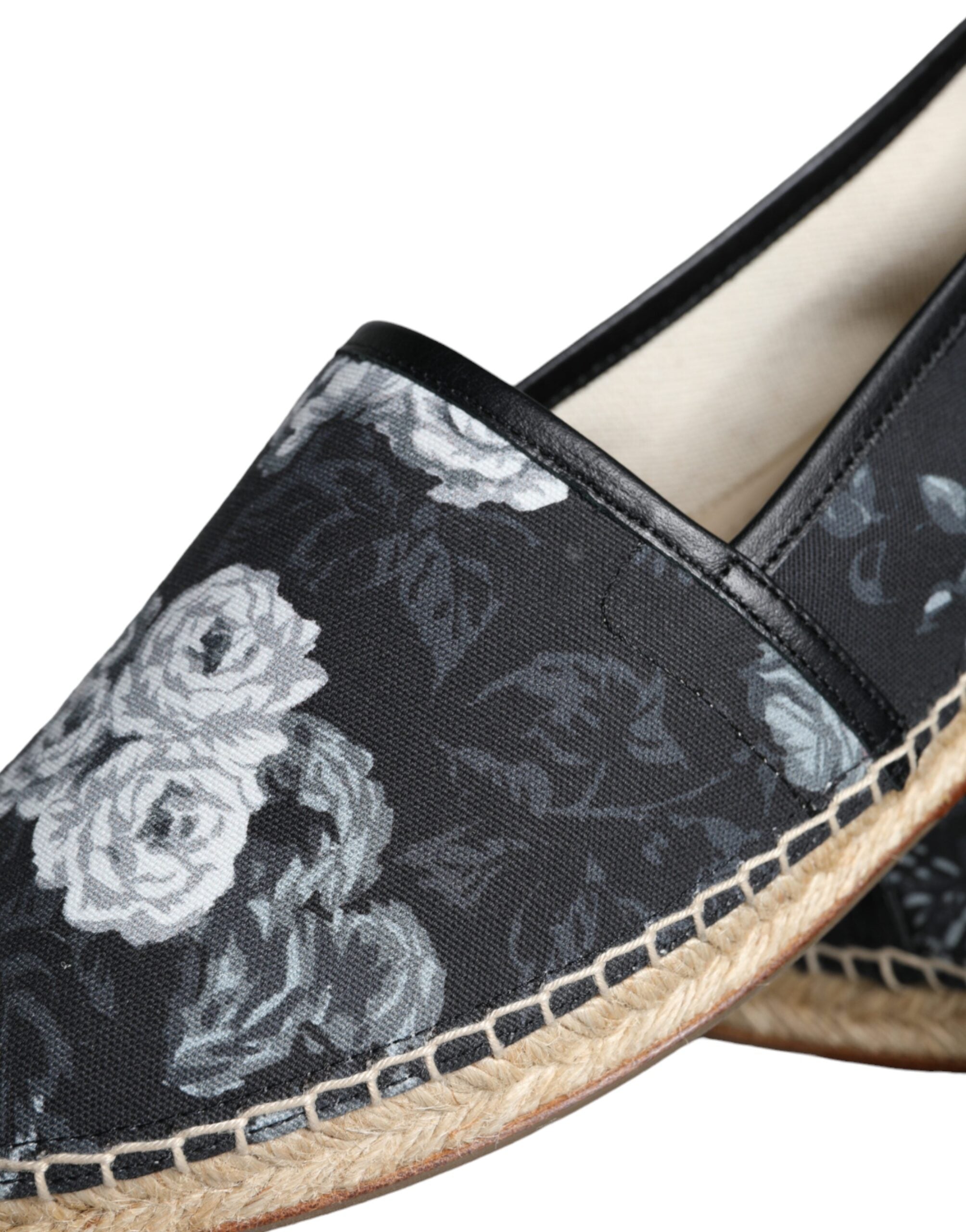 Dolce & Gabbana Black Floral Cotton Leather Espadrilles Shoes -   -  Dolce & Gabbana.