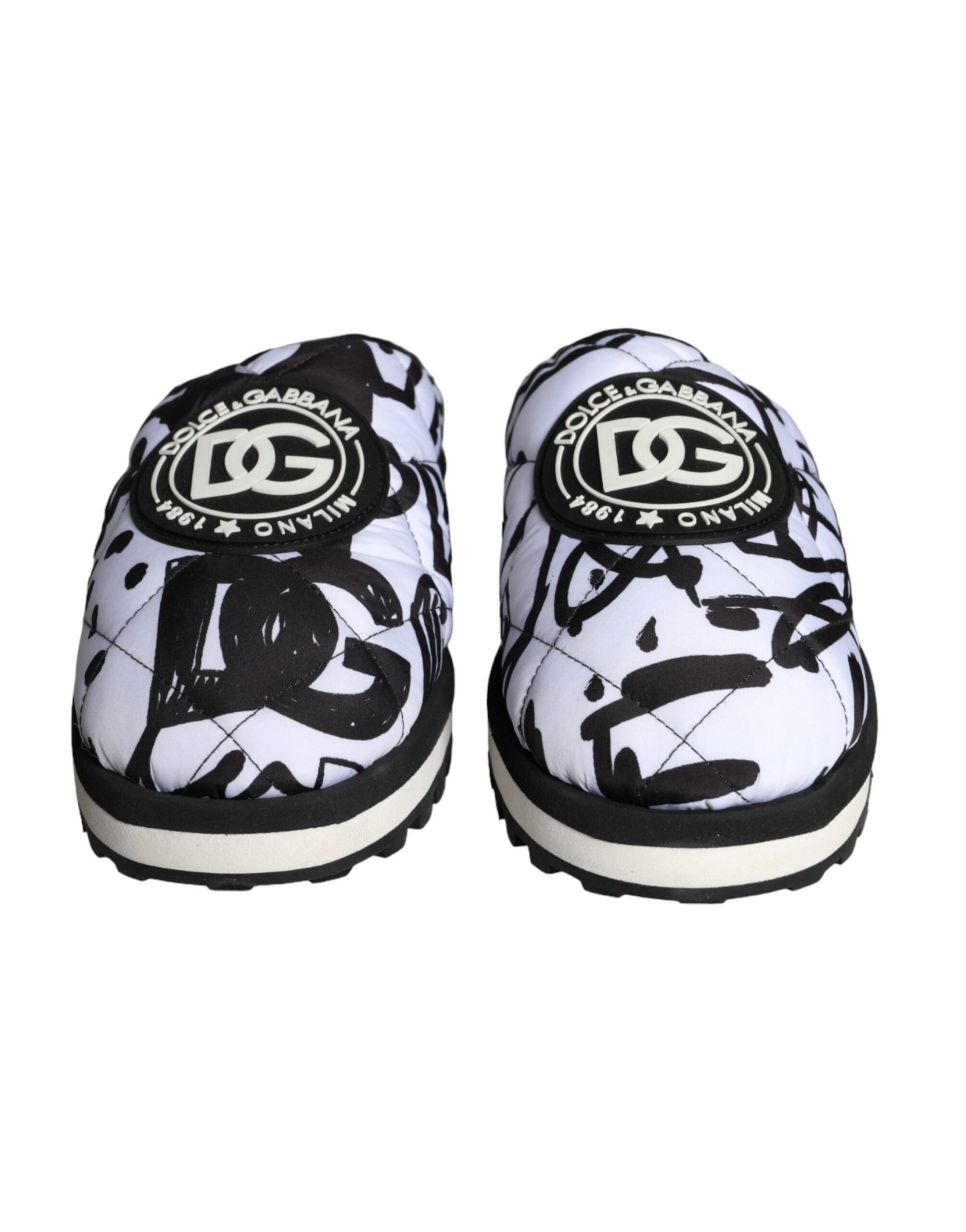 Dolce & Gabbana Black White Quilted Logo Sandals Slides Shoes -   -  Dolce & Gabbana.