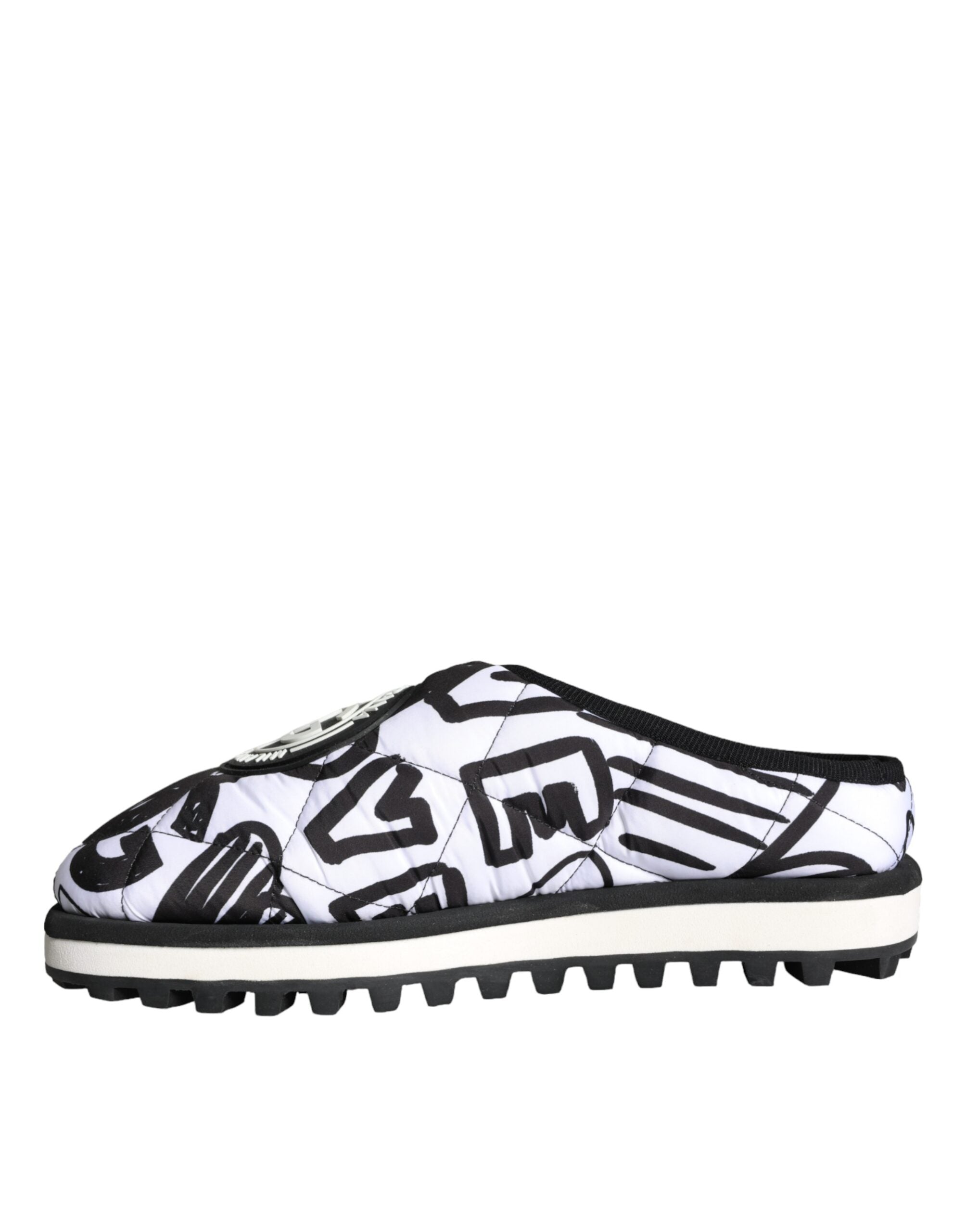Dolce & Gabbana Black White Quilted Logo Sandals Slides Shoes -   -  Dolce & Gabbana.