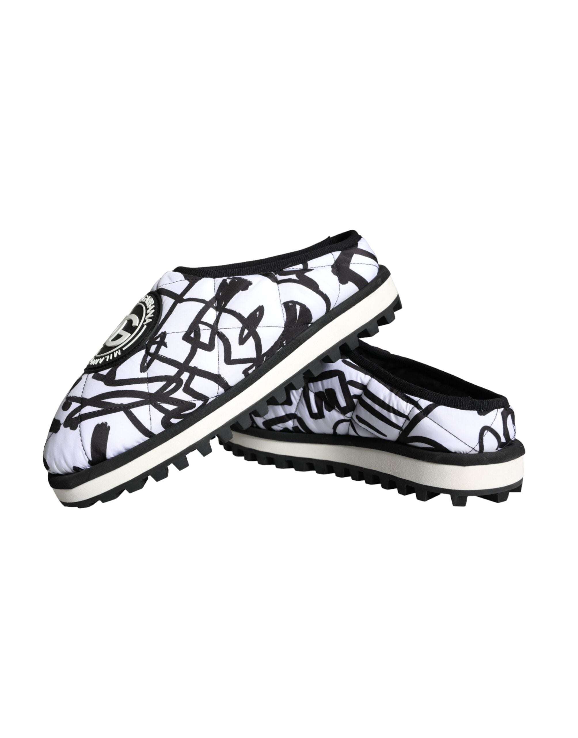 Dolce & Gabbana Black White Quilted Logo Sandals Slides Shoes -   -  Dolce & Gabbana.