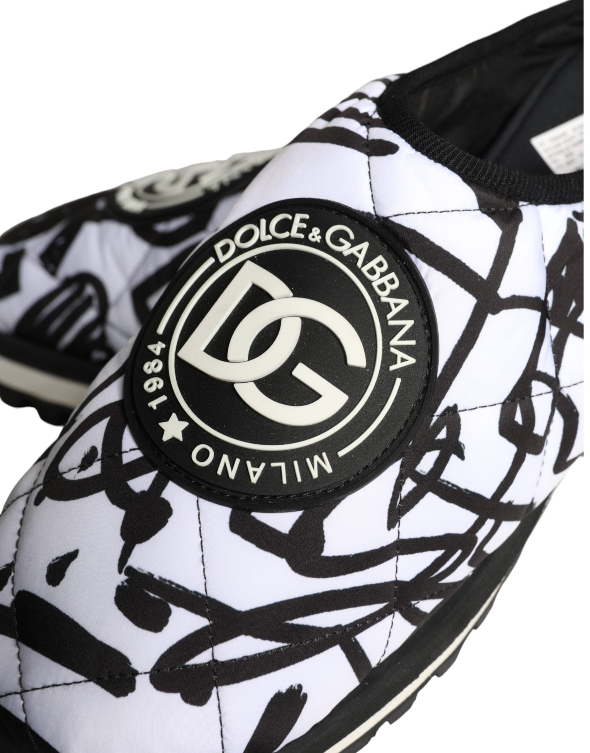 Dolce & Gabbana Black White Quilted Logo Sandals Slides Shoes -   -  Dolce & Gabbana.
