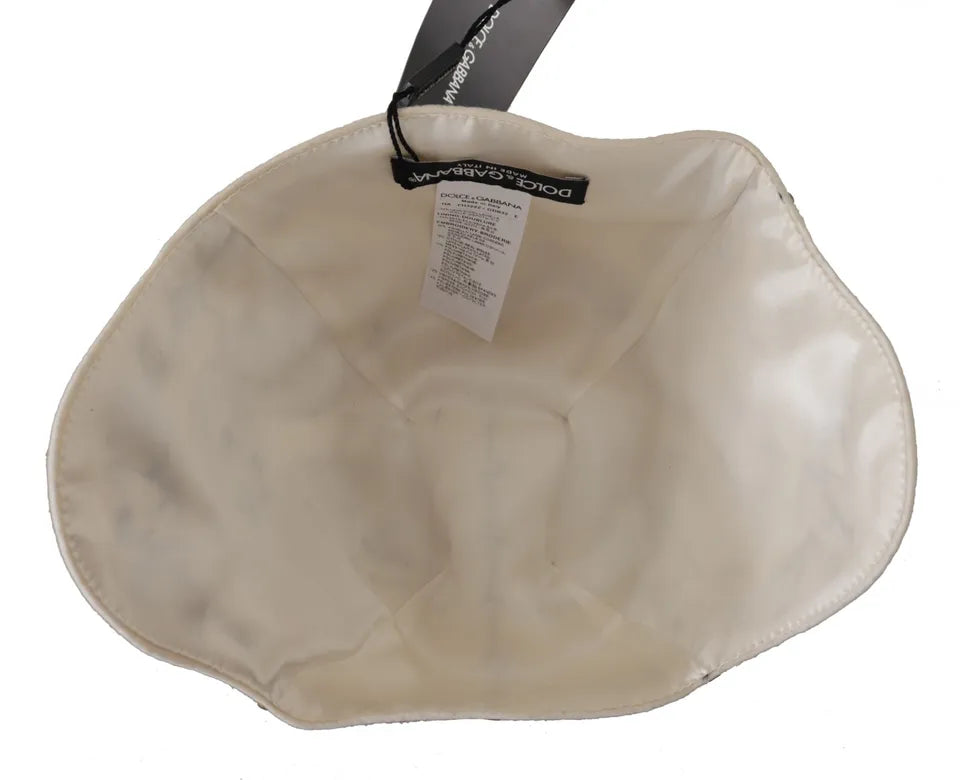 Dolce & Gabbana White Black Wool Embroidered Cameo Brooch Hat -   -  Dolce & Gabbana.