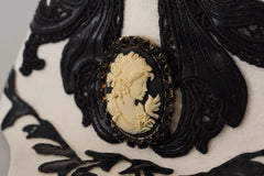 Dolce & Gabbana White Black Wool Embroidered Cameo Brooch Hat -   -  Dolce & Gabbana.