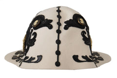 Dolce & Gabbana White Black Wool Embroidered Cameo Brooch Hat -   -  Dolce & Gabbana.