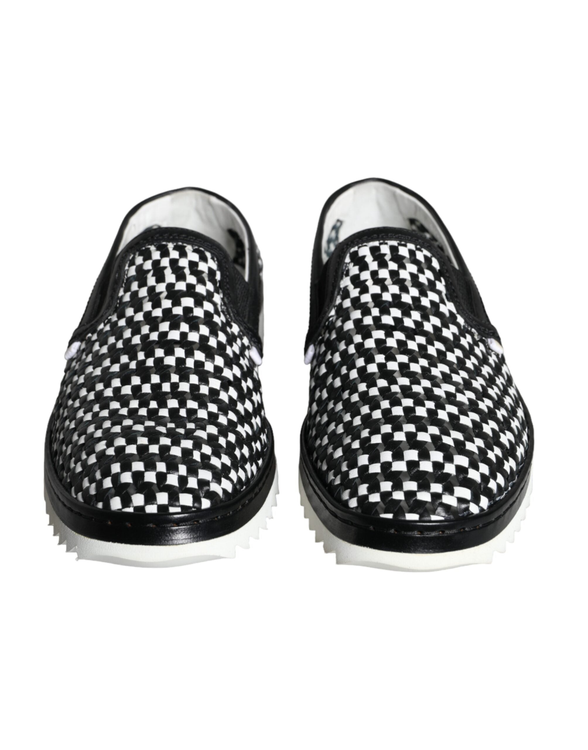 Dolce & Gabbana Black White Weaved Slip On Men Loafers Shoes -   -  Dolce & Gabbana.