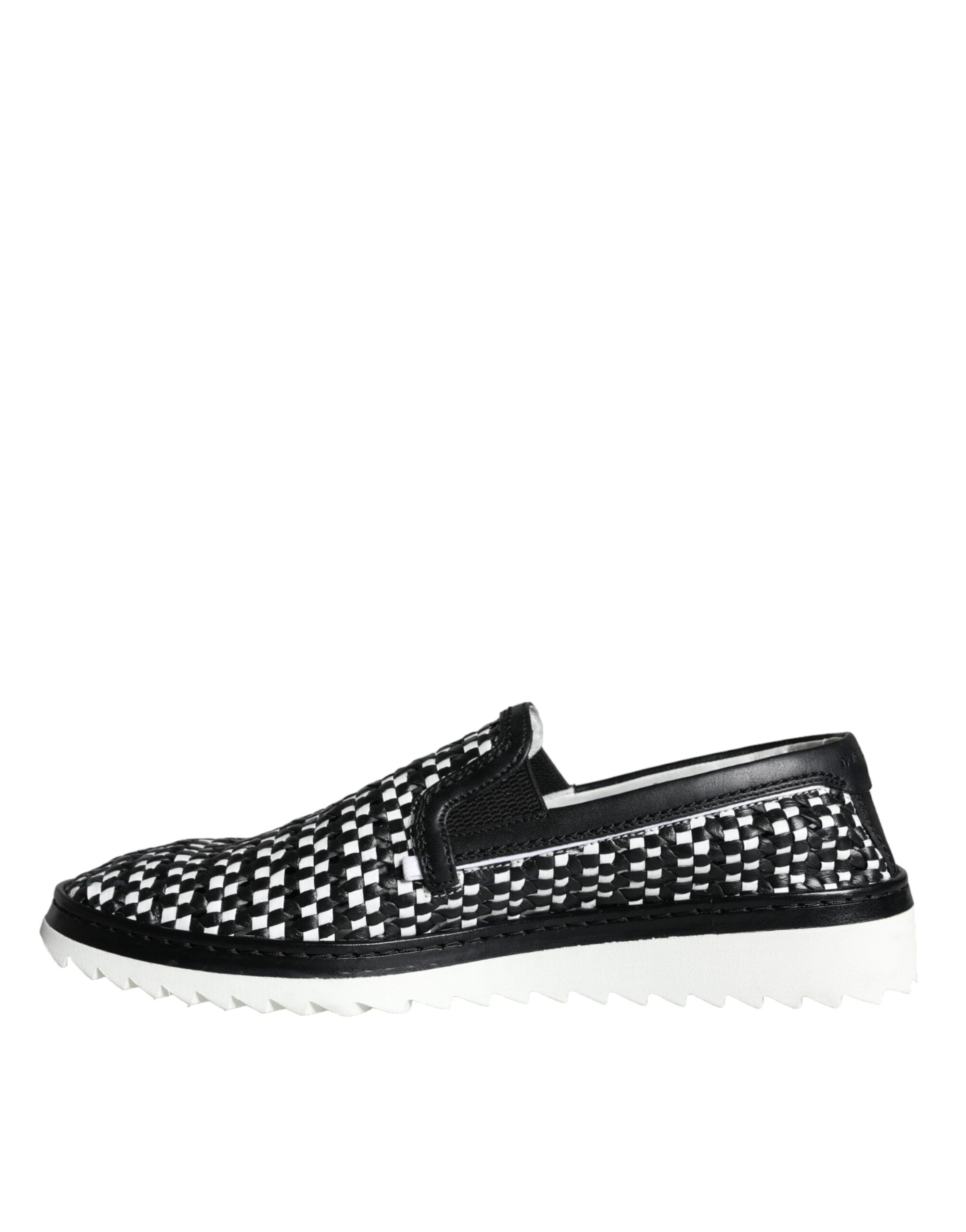 Dolce & Gabbana Black White Weaved Slip On Men Loafers Shoes -   -  Dolce & Gabbana.